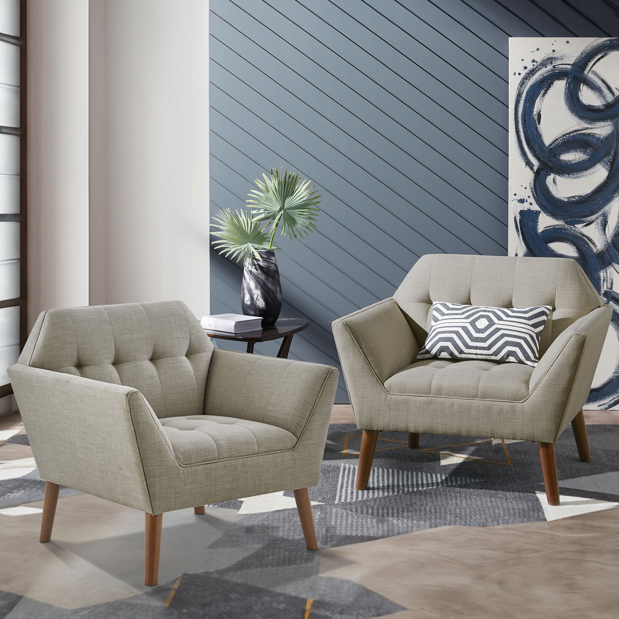 Newport - Wide Mid-Century Modern Lounge Chair (Set of 2) - Light Gray