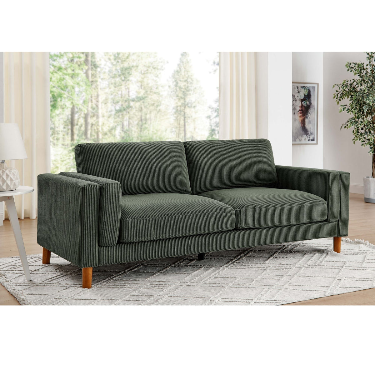 Upholstered Square Arm Sofa - Dark Green