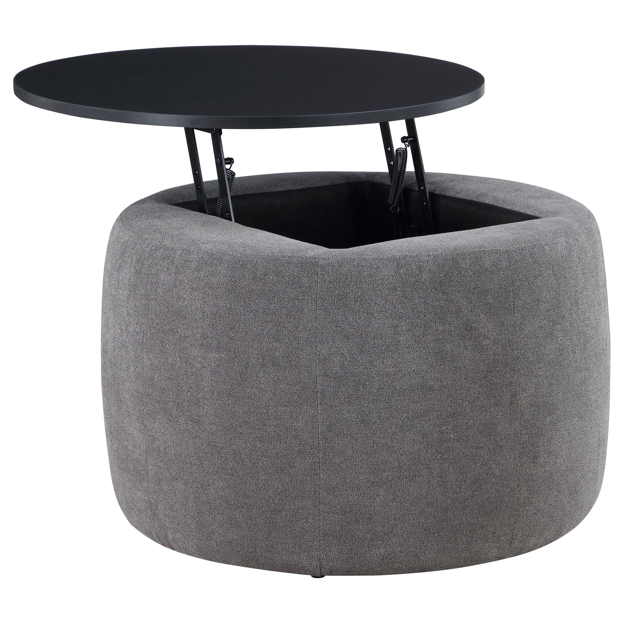 Reeves - Round Upholstered Lift Top Storage Ottoman - Gray