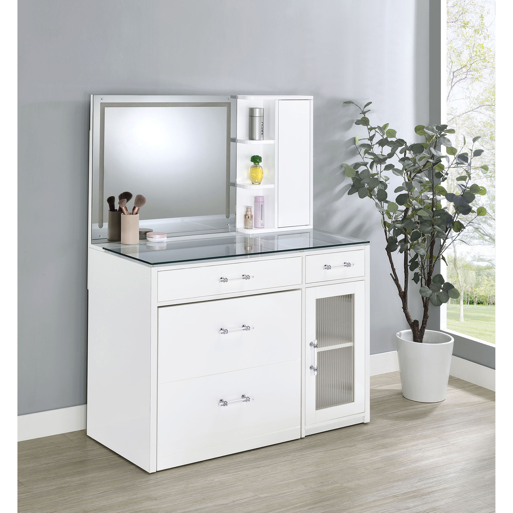 Kerr - 2 Drawer Makeup Vanity Table With Mirror And Stool