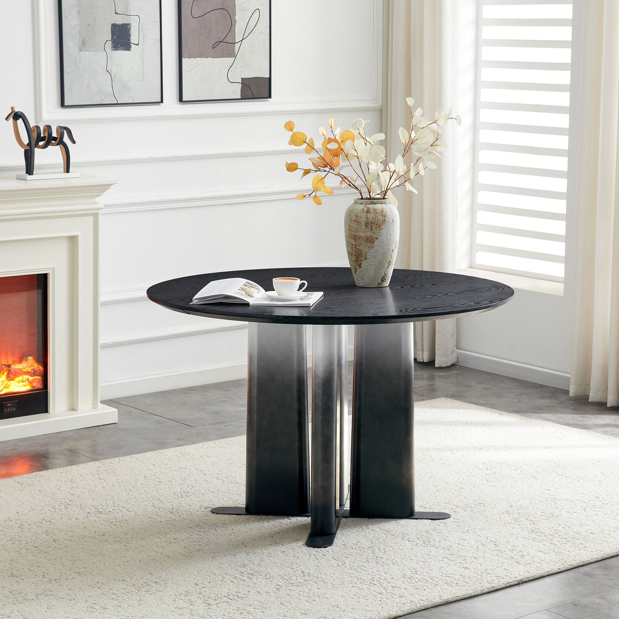 Round Dining Table With Cross Base, Modern Home Furniture