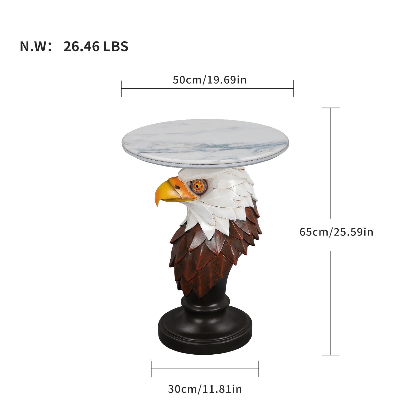 Eagle Head Accent Table, Animal Statue End Tables For Living Room - Brown / Antique White