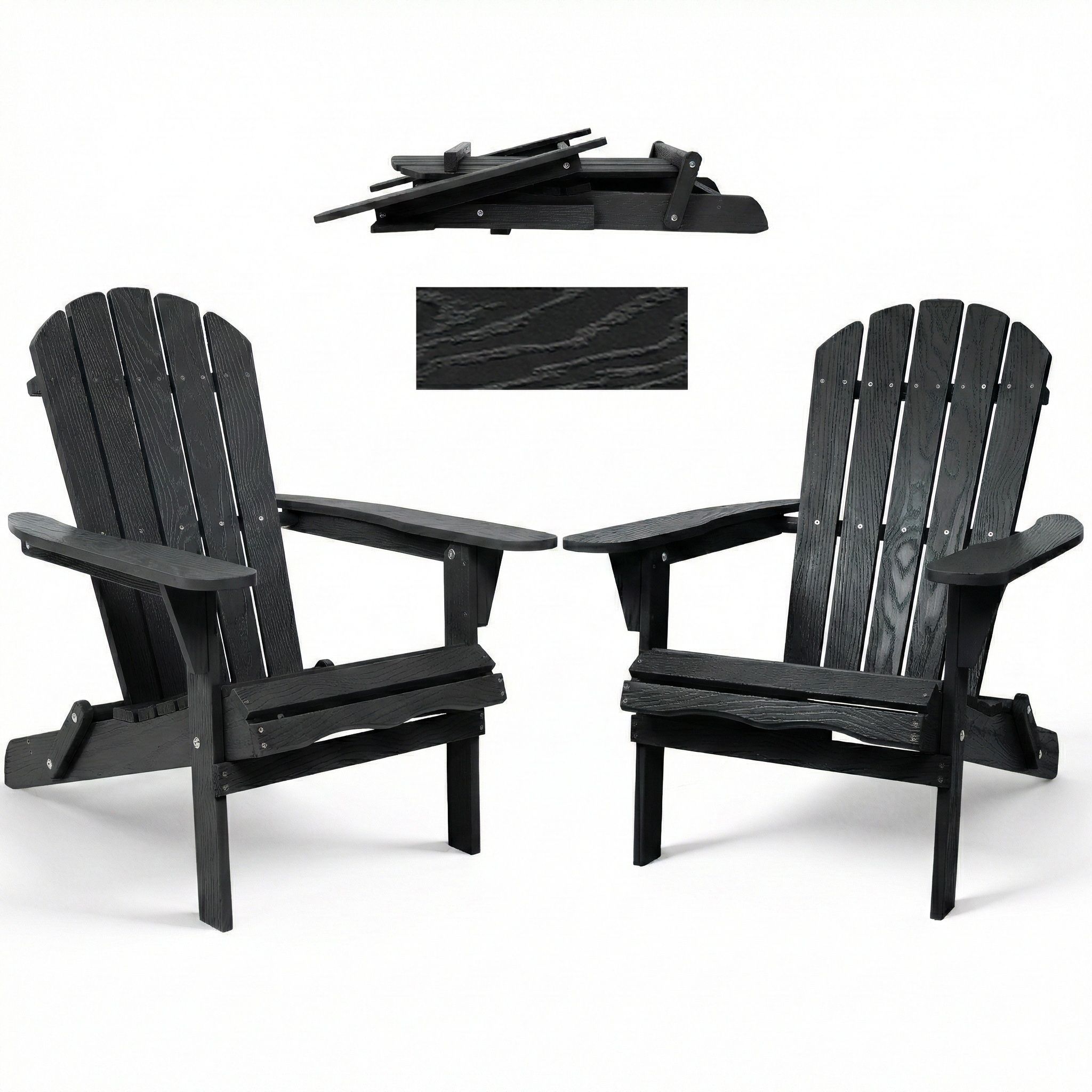 Folding Adirondack Lounge Chair With Embossed Grain Texture