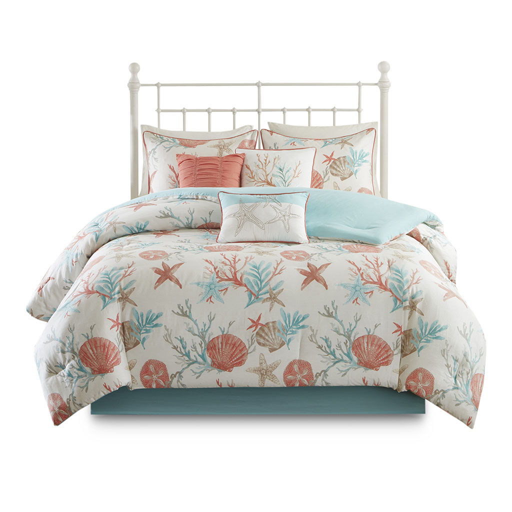 Pebble Beach - King 7 Piece Comforter Set - Coral