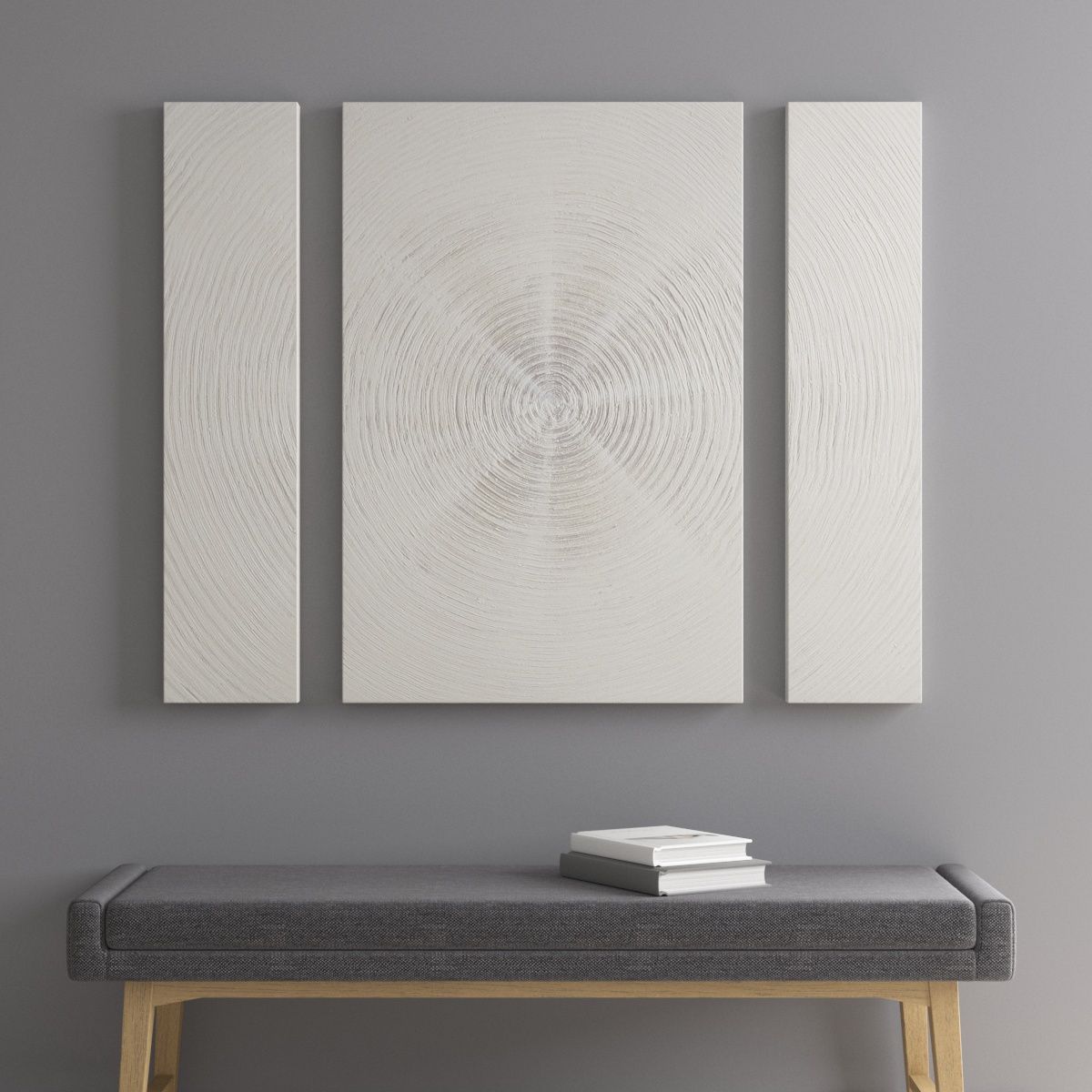 Silver Sand - Hand Embellished Abstract 3-Piece Canvas Wall Art Set - Silver