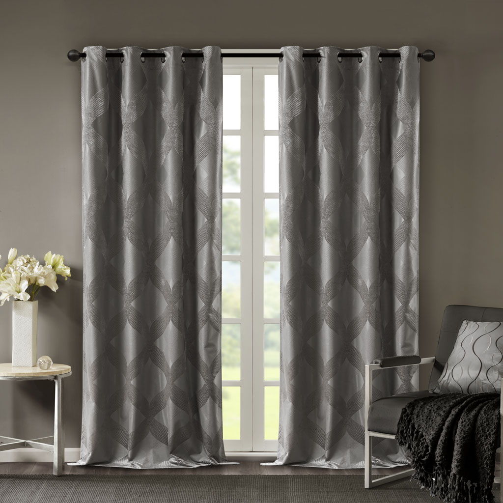 Bentley - 84" Ogee Knitted Total Blackout Panel - Charcoal