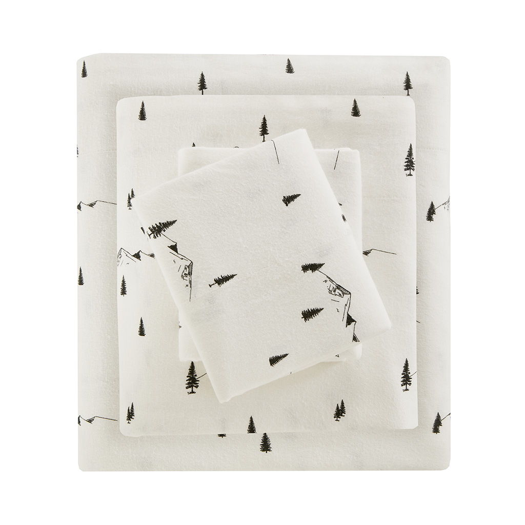 Cotton Flannel - Twin Sheet Set - Black Pine Trees