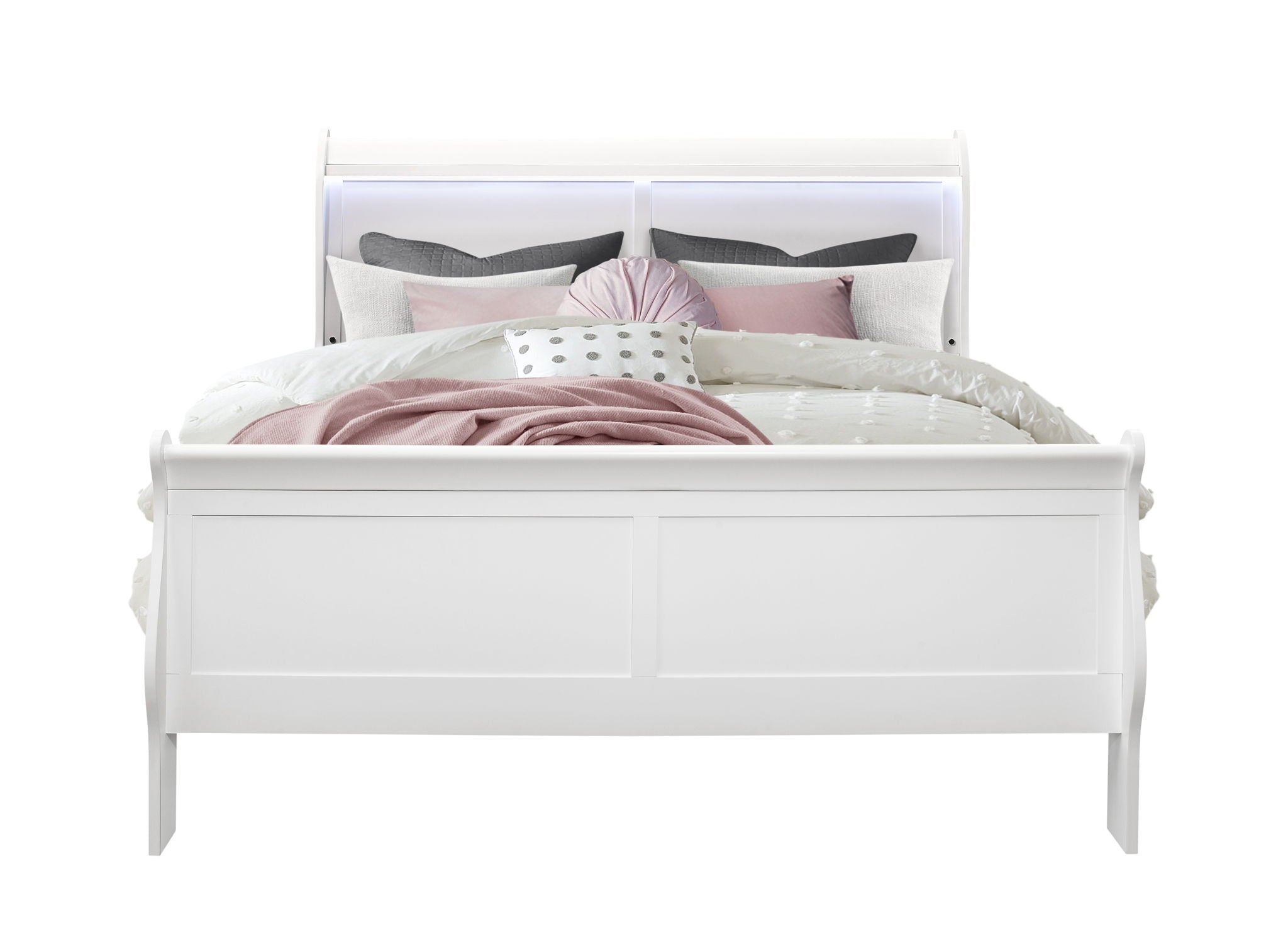 Charlie - Queen Bed Headboard With LED & Footboard - White