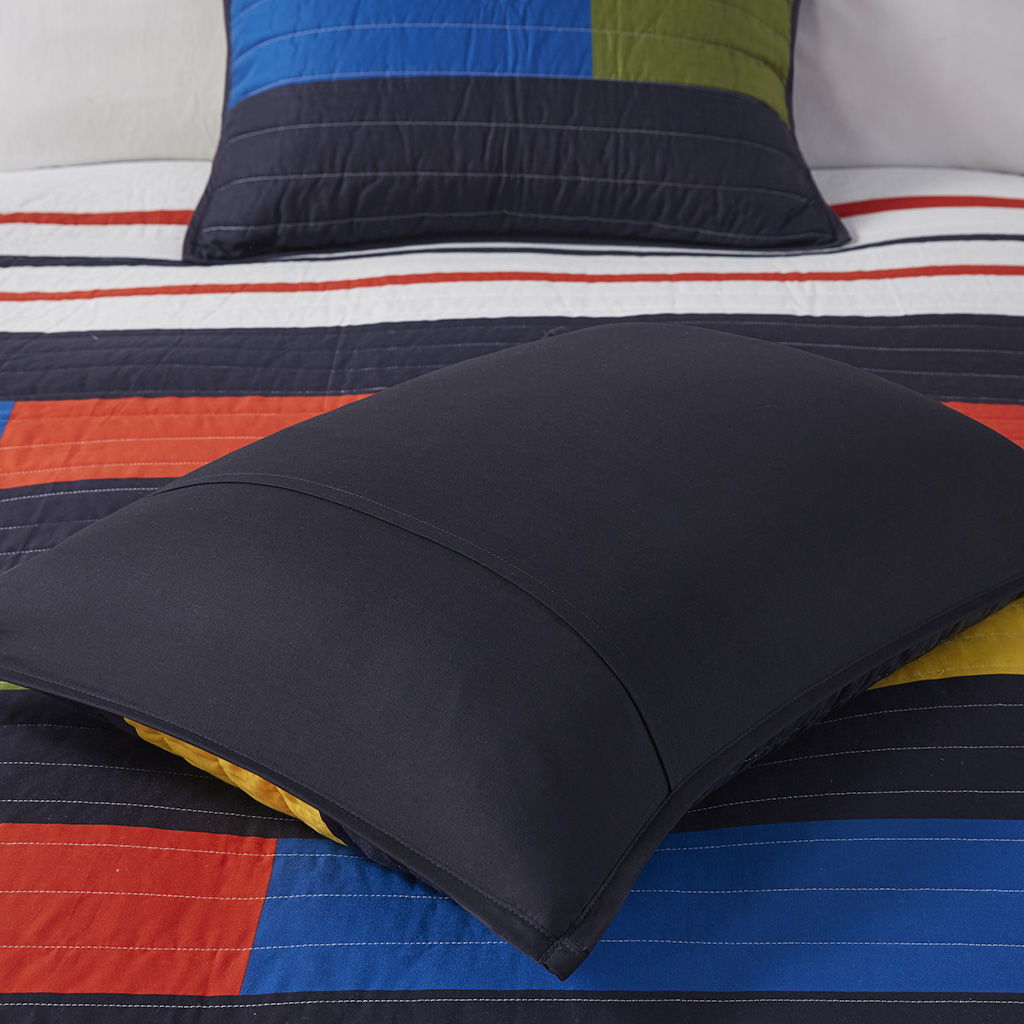 Morris - Twin Stripe Printed Quilt Set - Multi