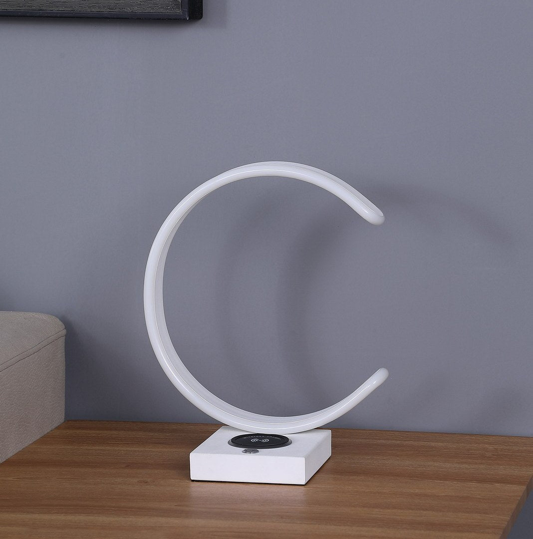 13.5" C Shape LED w/ USB / Wireless Charger Port Table Lamp