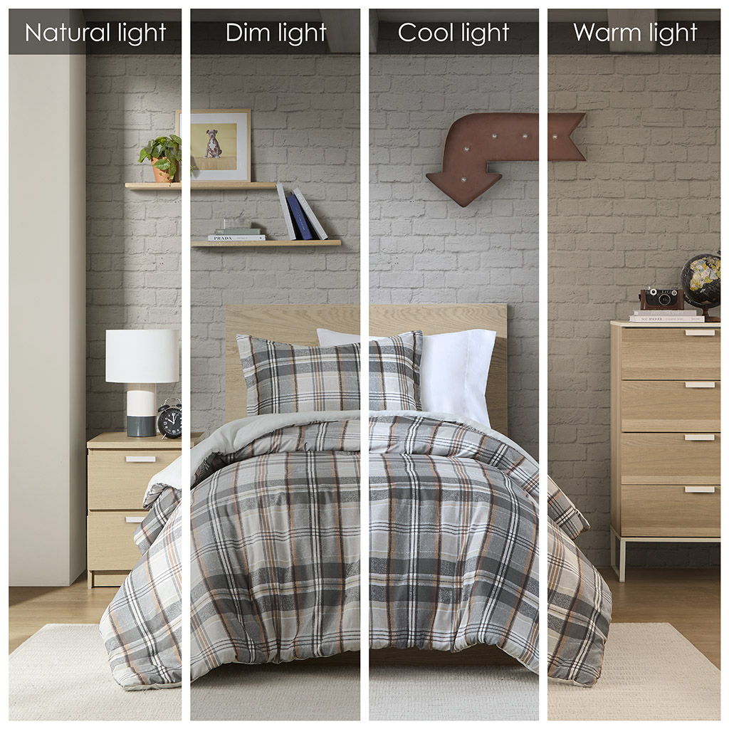 Blake - Plaid Twin Duvet Cover Set - Tan / Gray