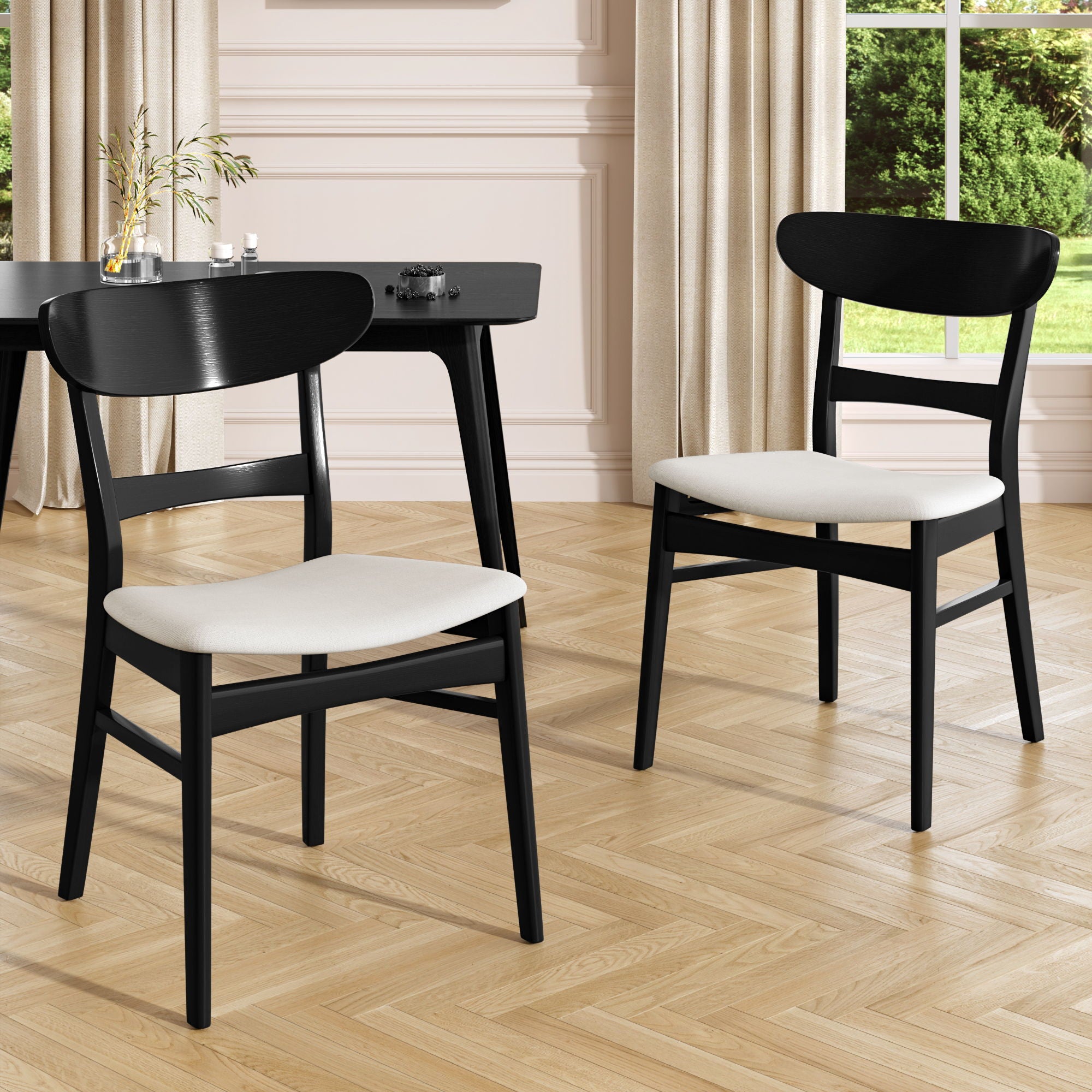 Mid Century Dining Chairs With Cushioned Seats And Wood Frame (Set of 2)
