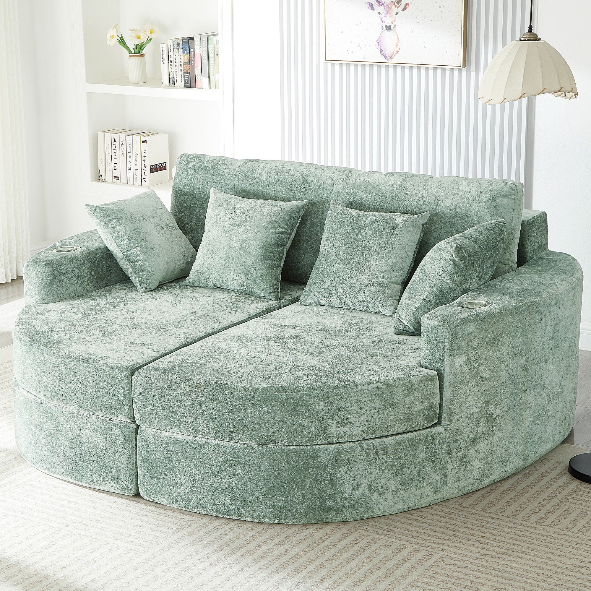 Boneless Design Upholstered Sofa Bed With Cup Holders