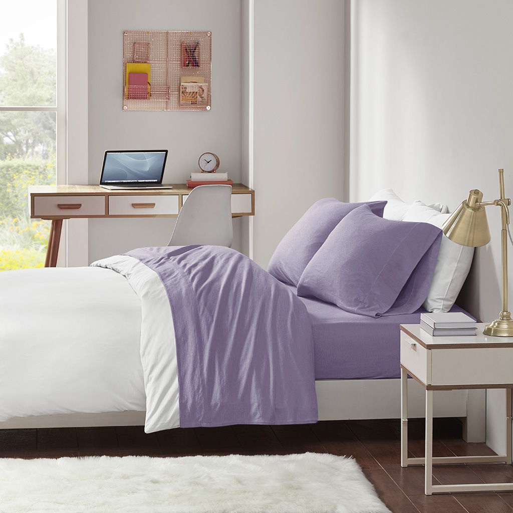 Cotton Blend Jersey Knit - Twin Long All Season Sheet Set - Purple