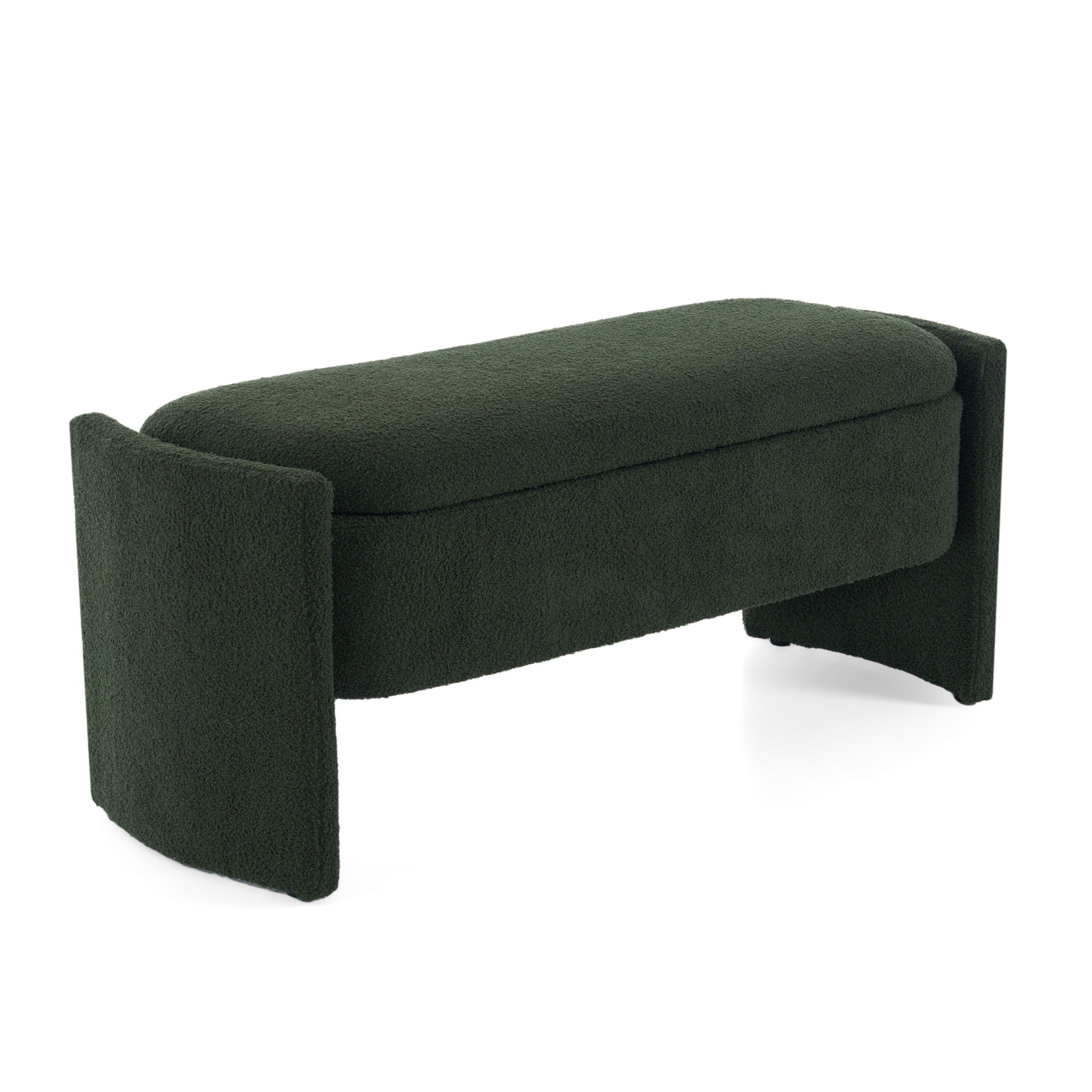 Elegant Long Shaped Storage Ottoman Bench, Boucle Material, Simple And Grand Design - Dark Green