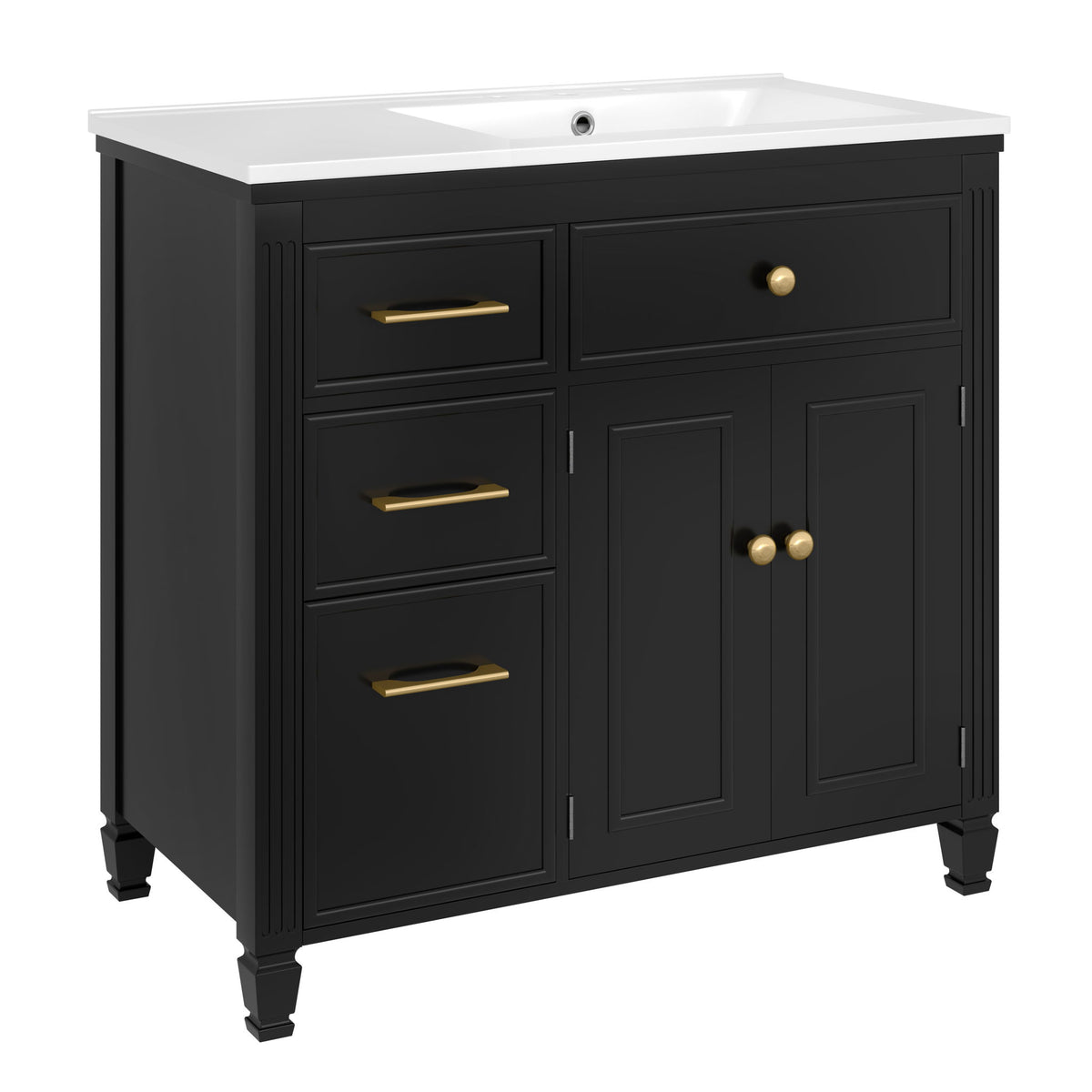 Modern Bathroom Vanity With Ceramic Sink, Freestanding, One Tip Out Drawer, 3 Side Drawers, Adjustable Shelf
