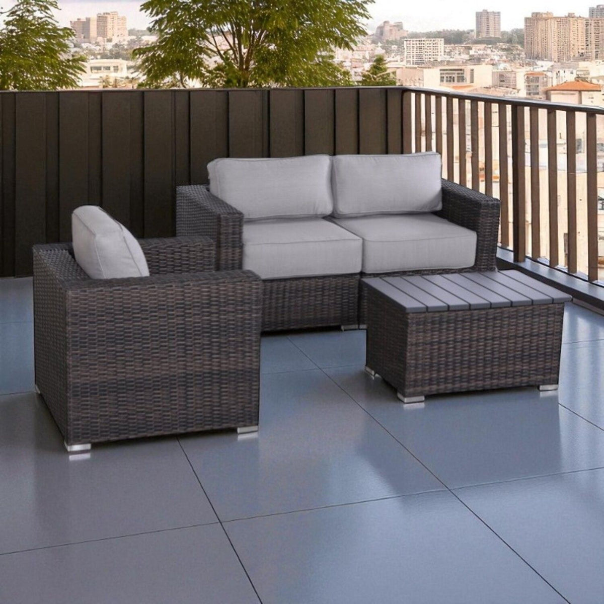 3 Person Outdoor Seating Set With Cushions - Brown