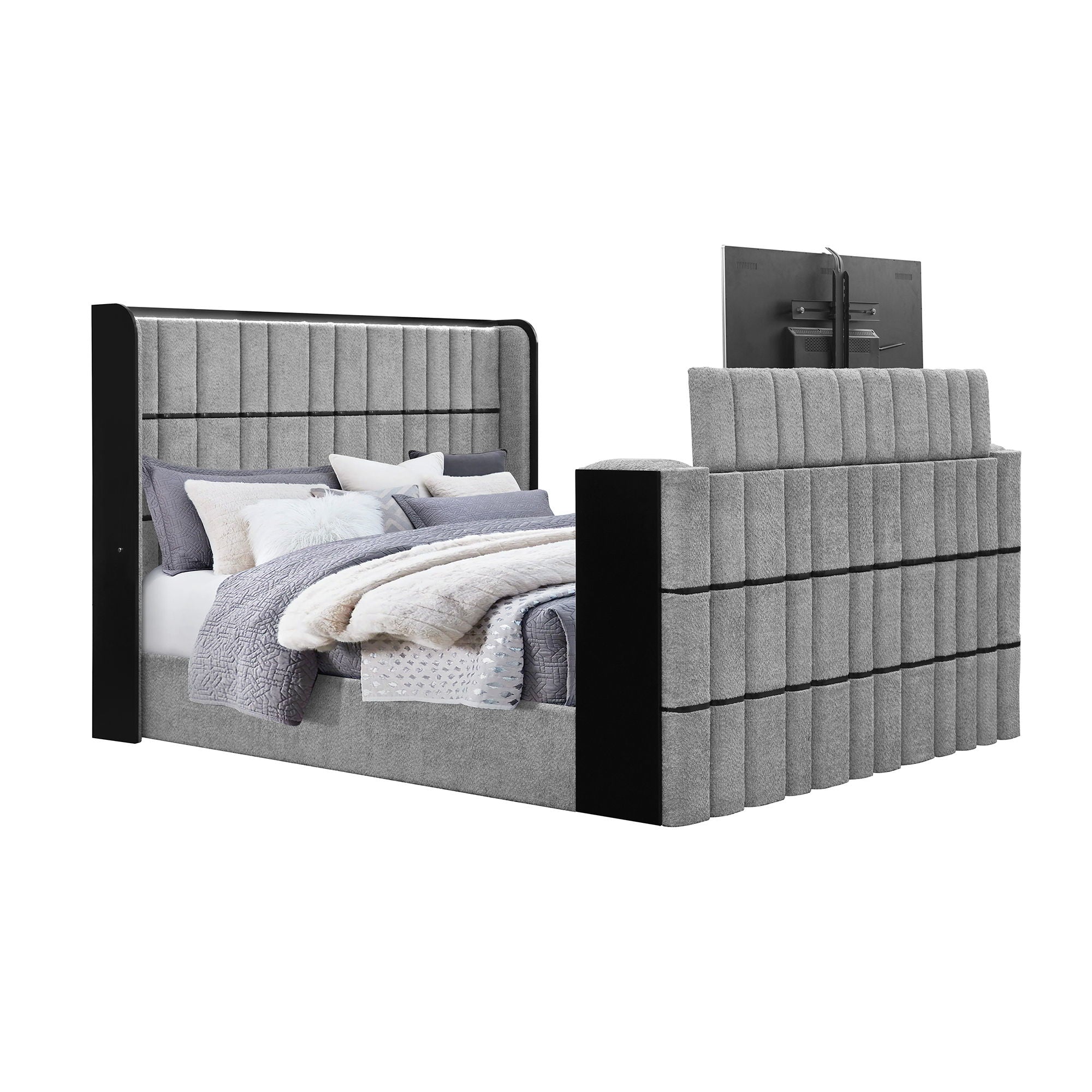 Isaiah - Bed With TV Lift-LED Speakers And Fireplace