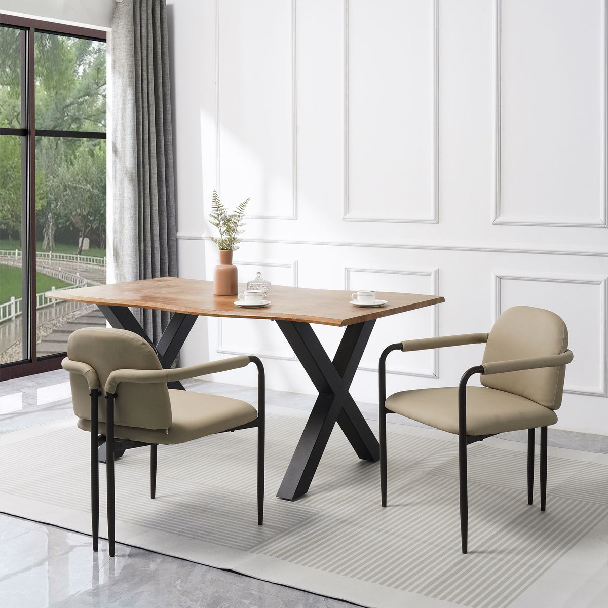 Modern Dining Chair (Set of 2) With Iron Frame - Espresso / Khaki