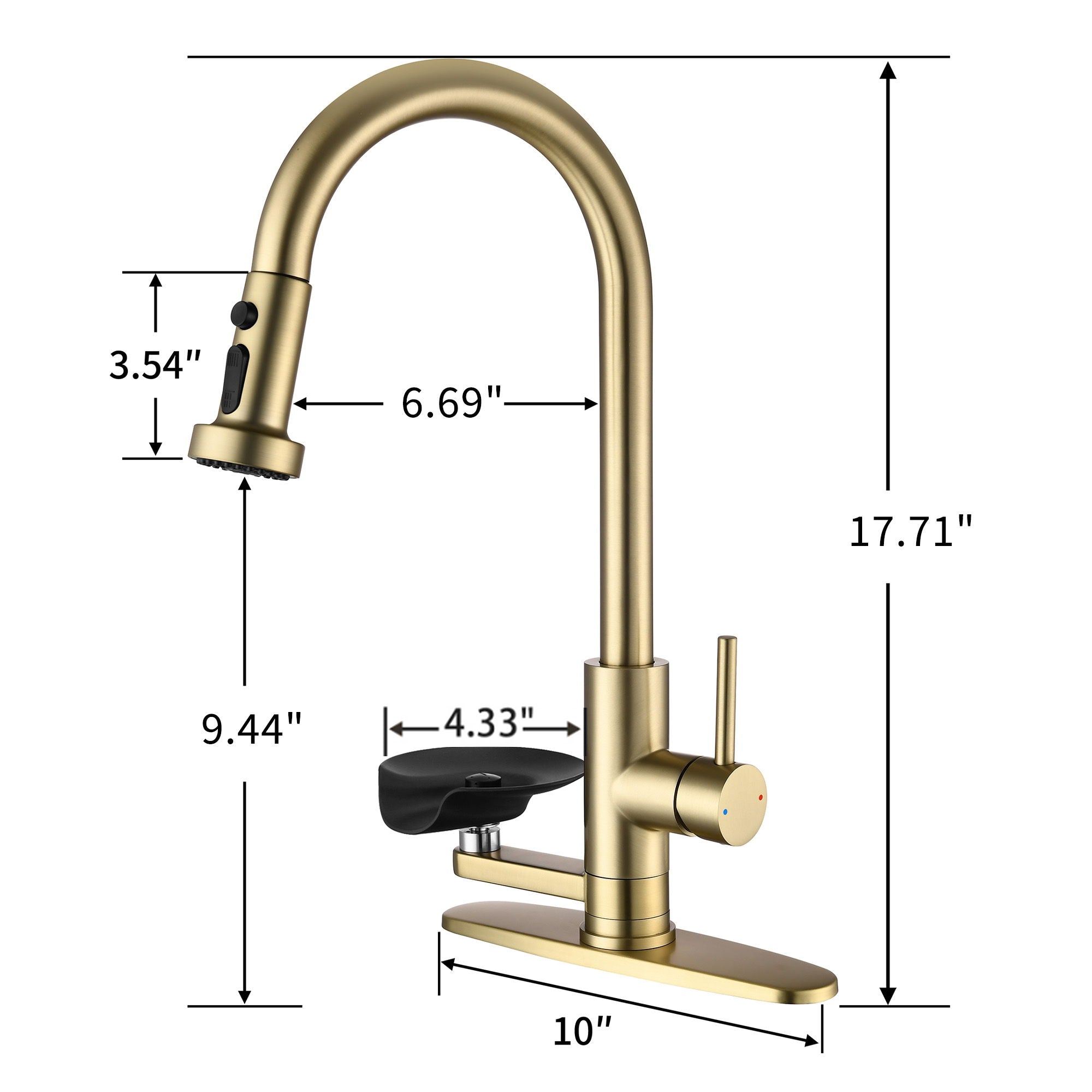 3 In 1 Kitchen Faucet With Press Type Glass Rinser, High Arc Pull Down Sprayer