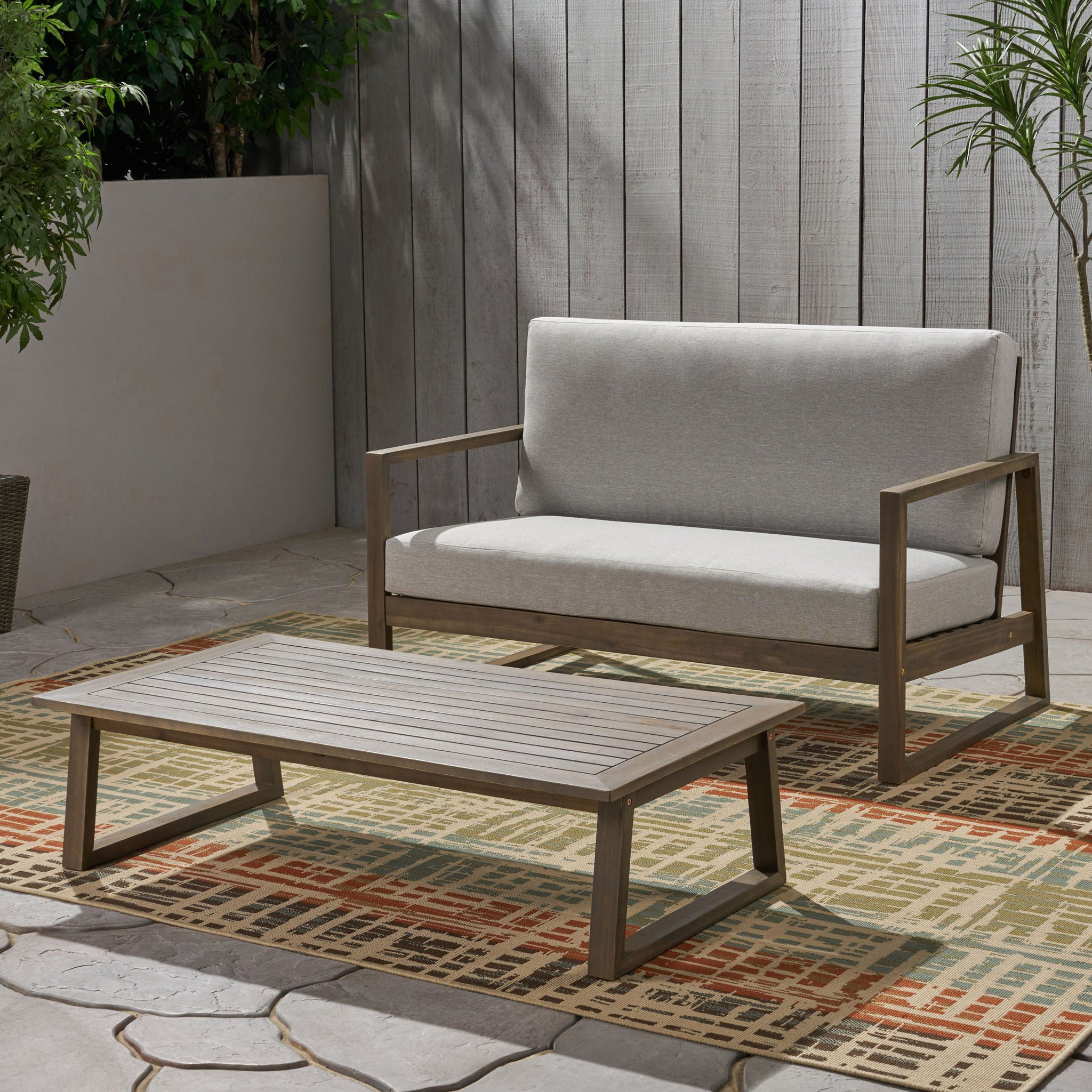 Belgian - Loveseat & Coffee Table Set With Water Resistant Cushions - Gray