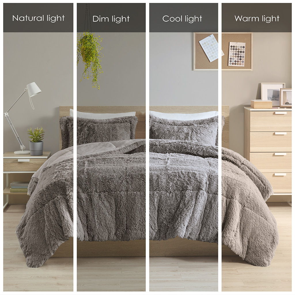Malea - King Shaggy Comforter Mini Set - Gray