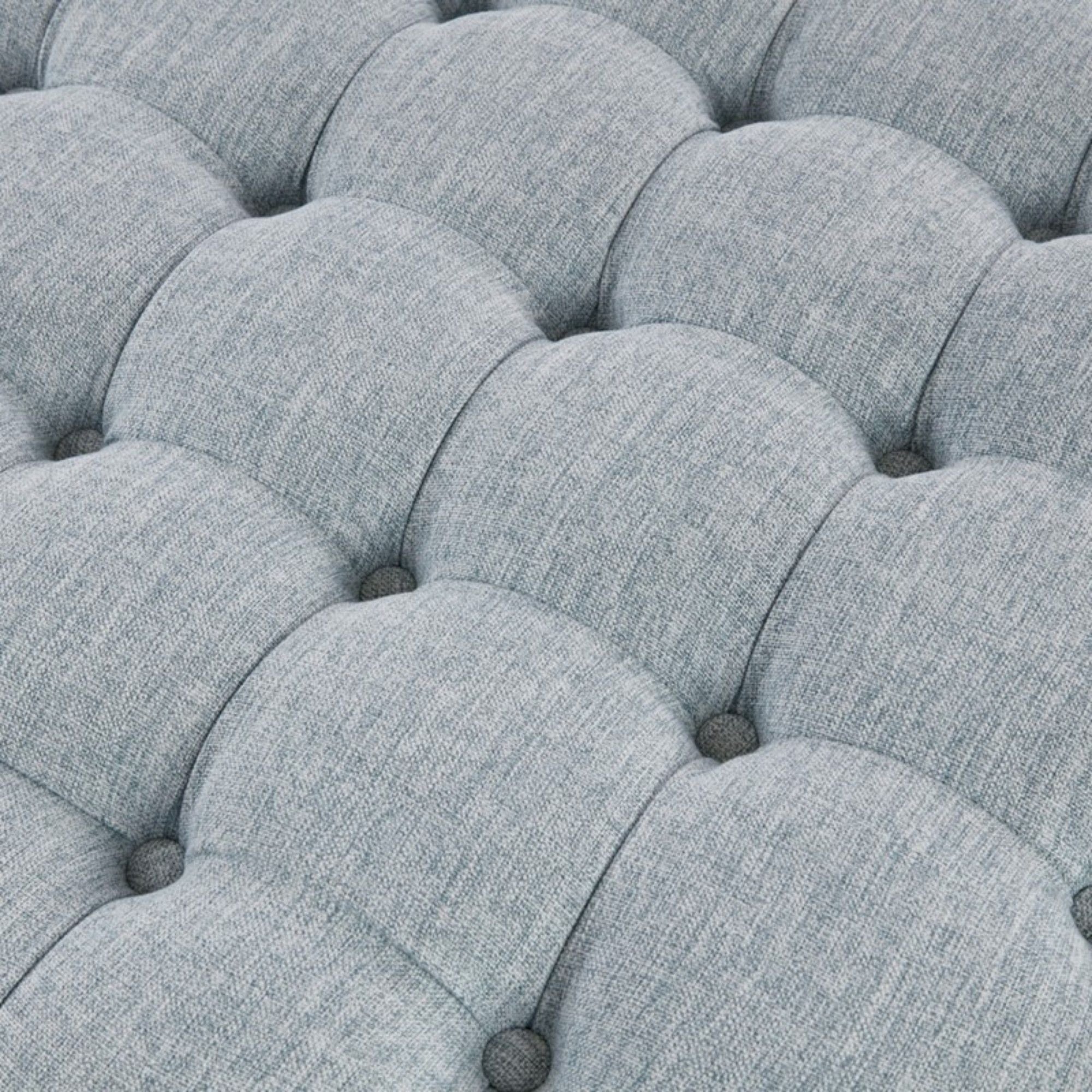 Skirted Tufted Round Ottoman With Button Top - Gray