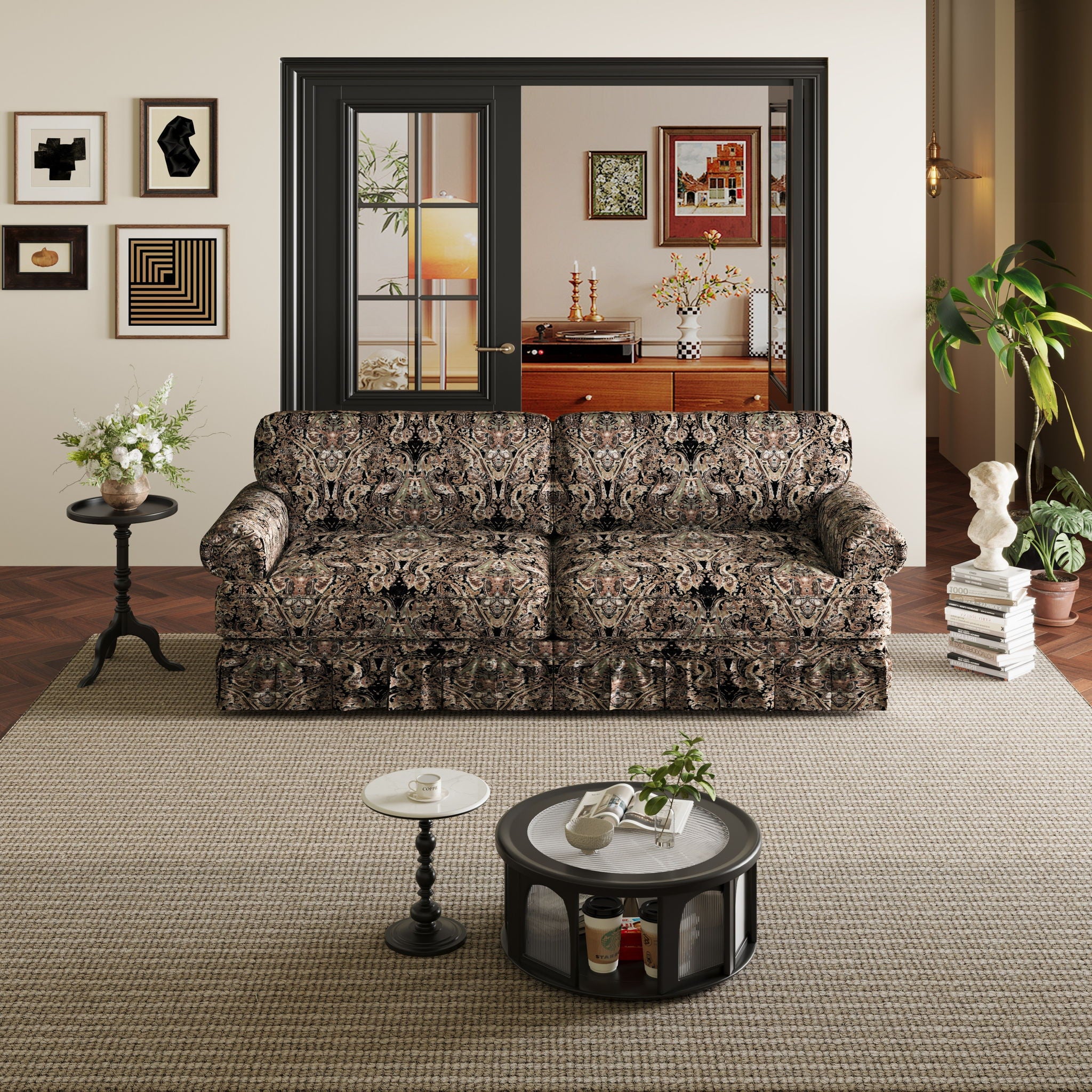 Luxuriously Comfortable Cloud Couch Sofa With Elegant Rolled Arms & Pleated Skirt Design