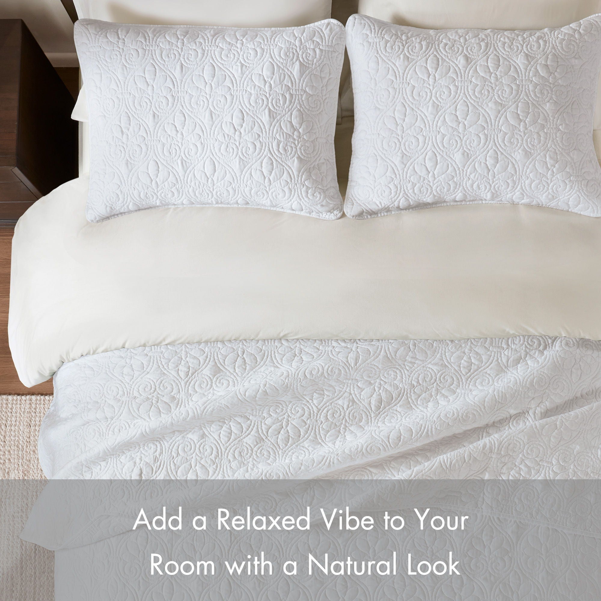Quebec - King Reversible Coverlet Set - White