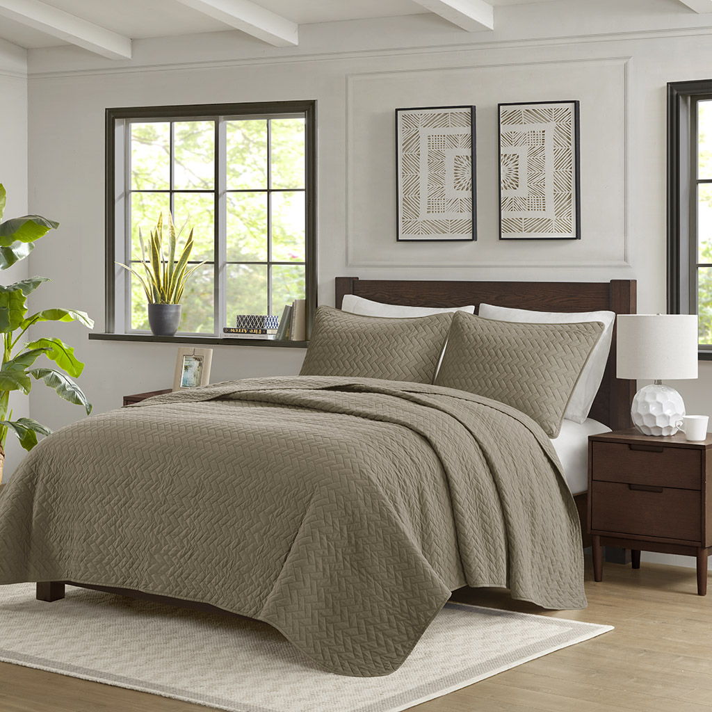 Velvet Touch - Queen 3 Piece Luxurious Oversized Quilted Coverlet Set - Taupe