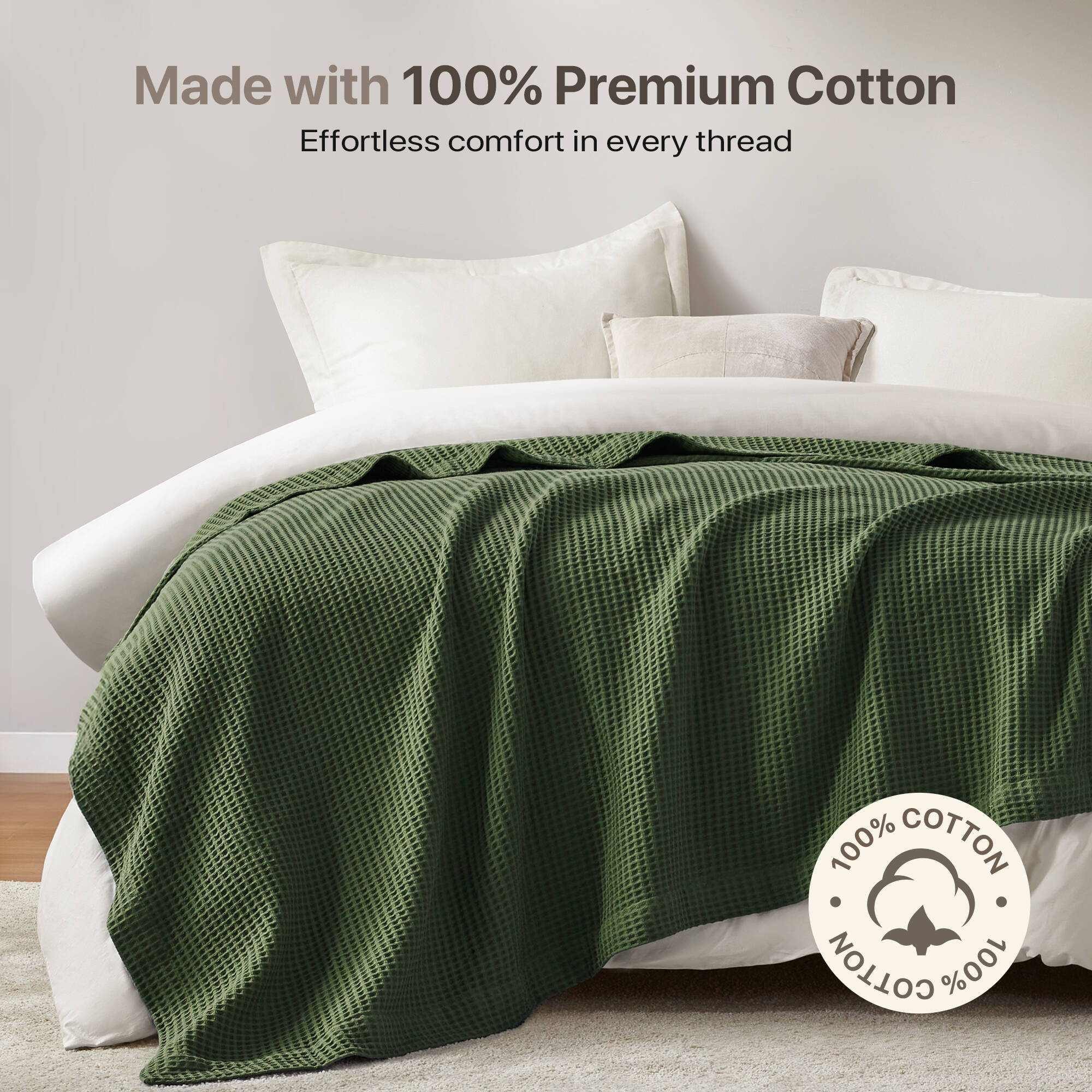 Waffle Weave - Full/Queen Cotton Blanket - Olive Green