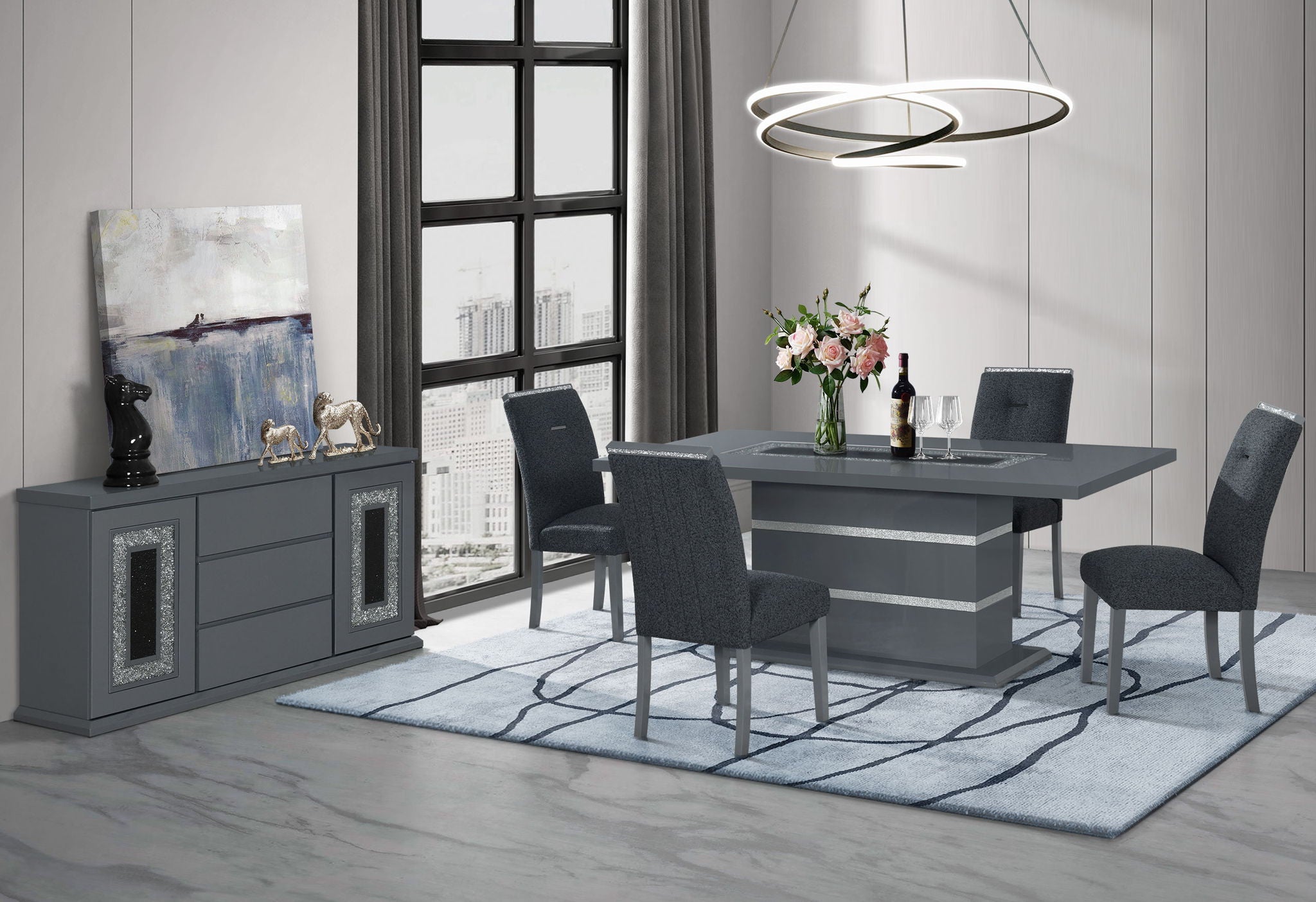Monaco - Dining Table Top And Base - Dark Gray