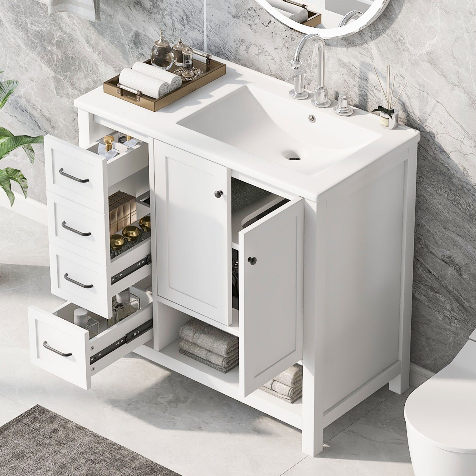 Modern Bathroom Vanity With Sink Top, 2 Doors And 2 Drawers