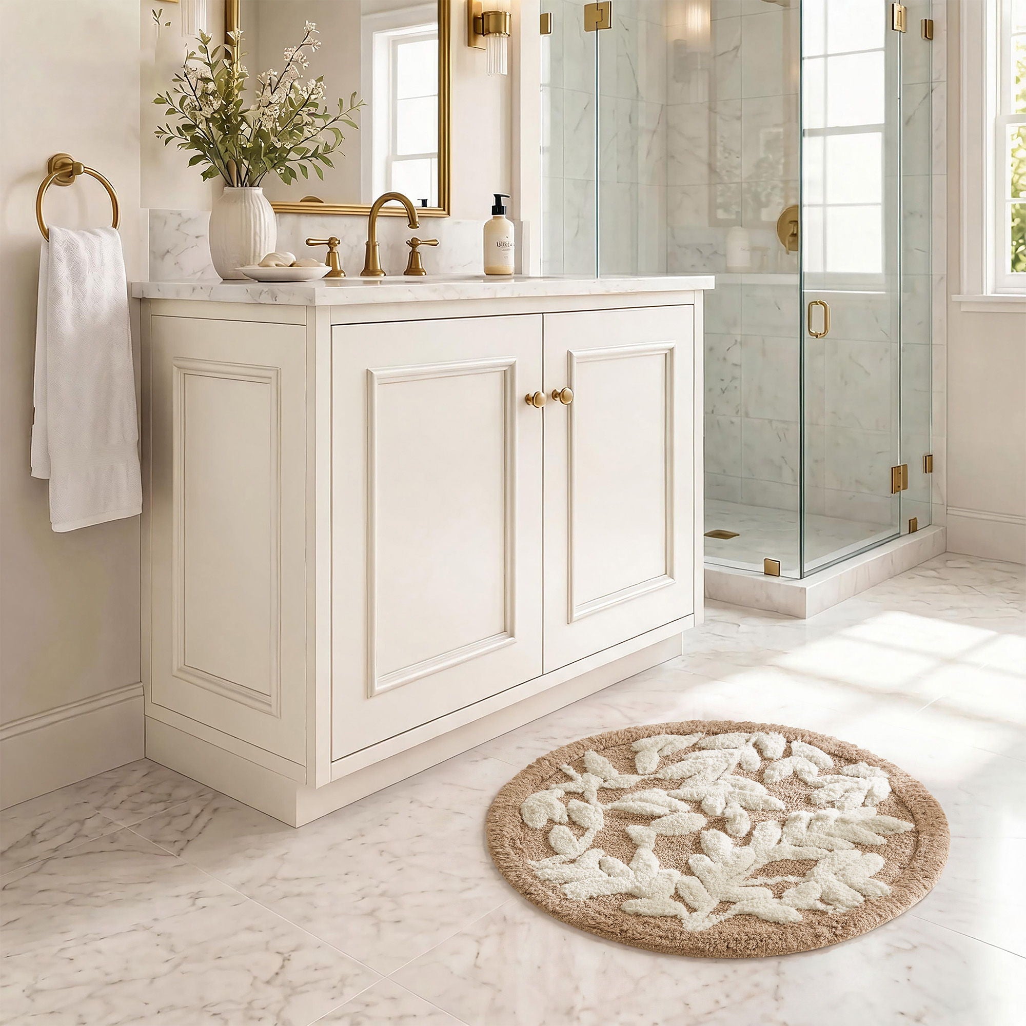 Serene - 25" Round Cotton Tufted Bath Rug - Mushroom