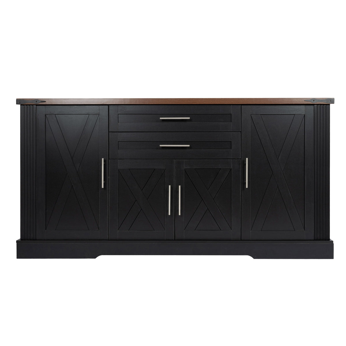 Barn Door Storage Cabinet With 2 Drawers & Door Rack, Adjustable Shelves - Black