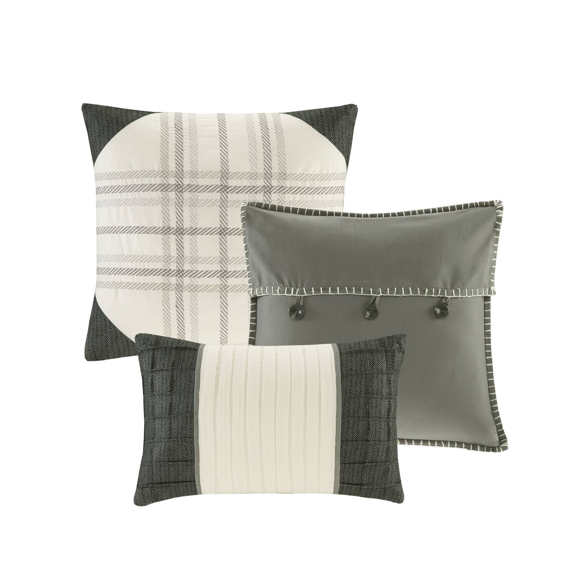 Ridge - 6 Piece King Reversible Herringbone Coverlet Set - Gray
