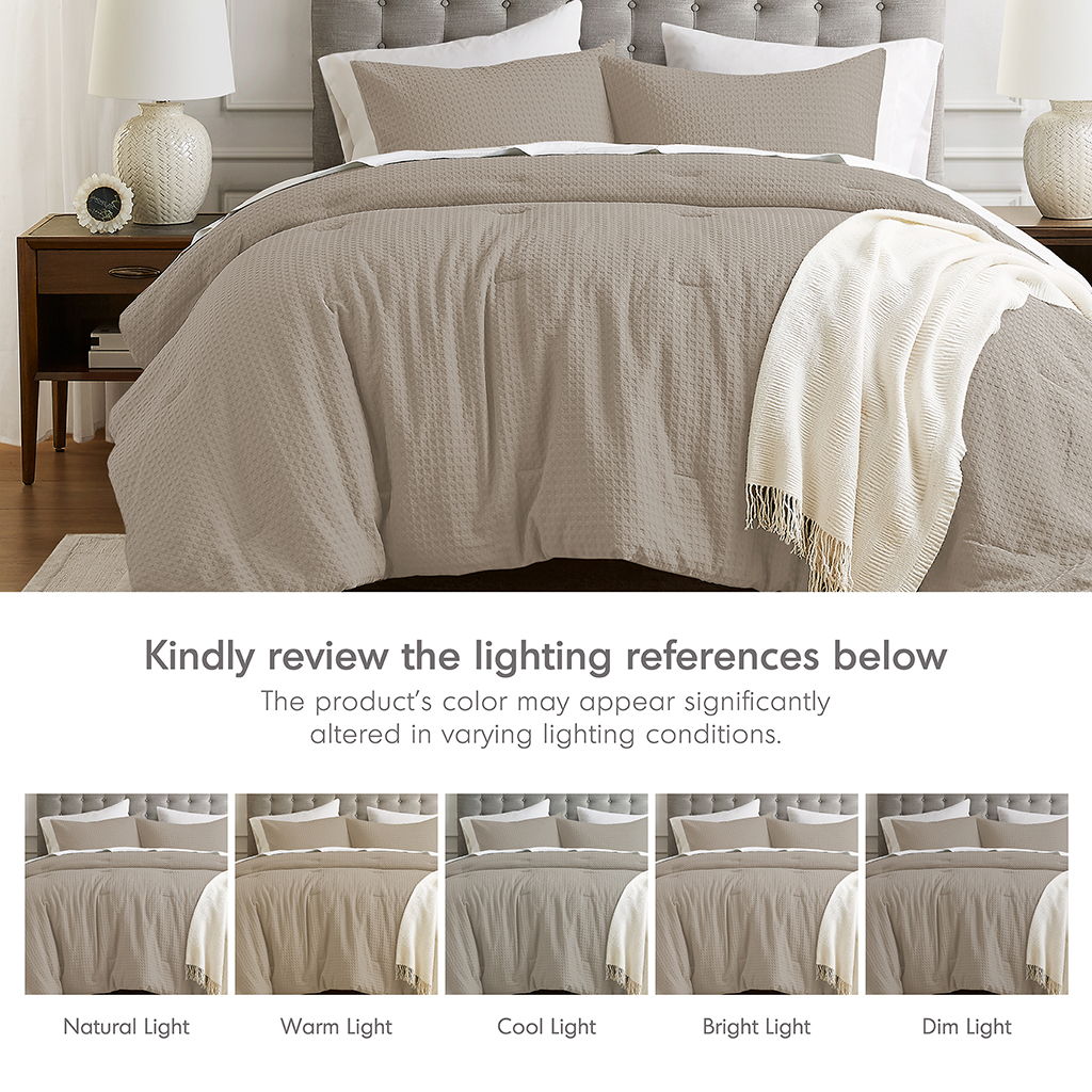 Mina - Twin/Twin Long Waffle Weave Textured Comforter Set - Neutral