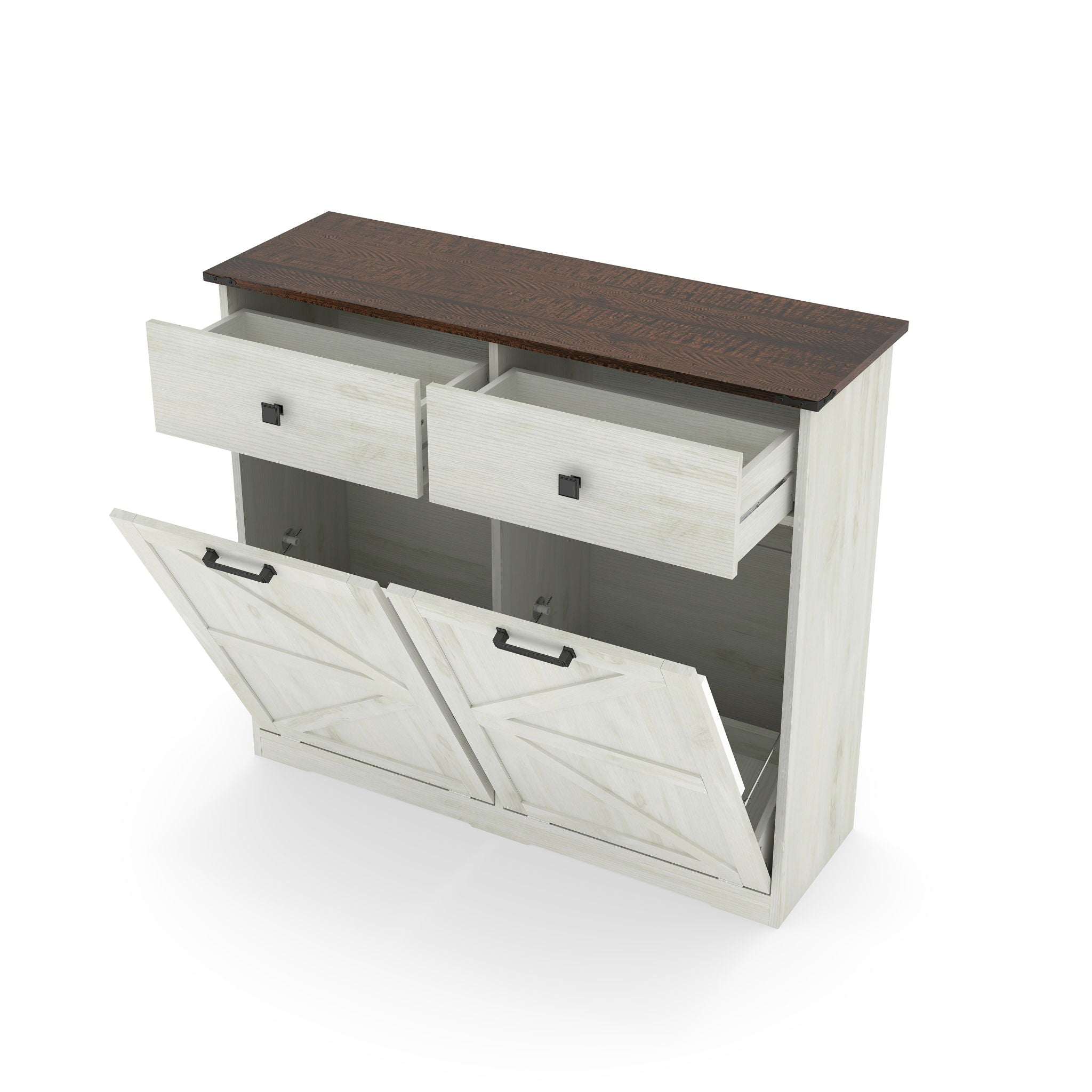 Double Tilt Out Trash Cabinet With Hideaway Drawer And Barn Door Style