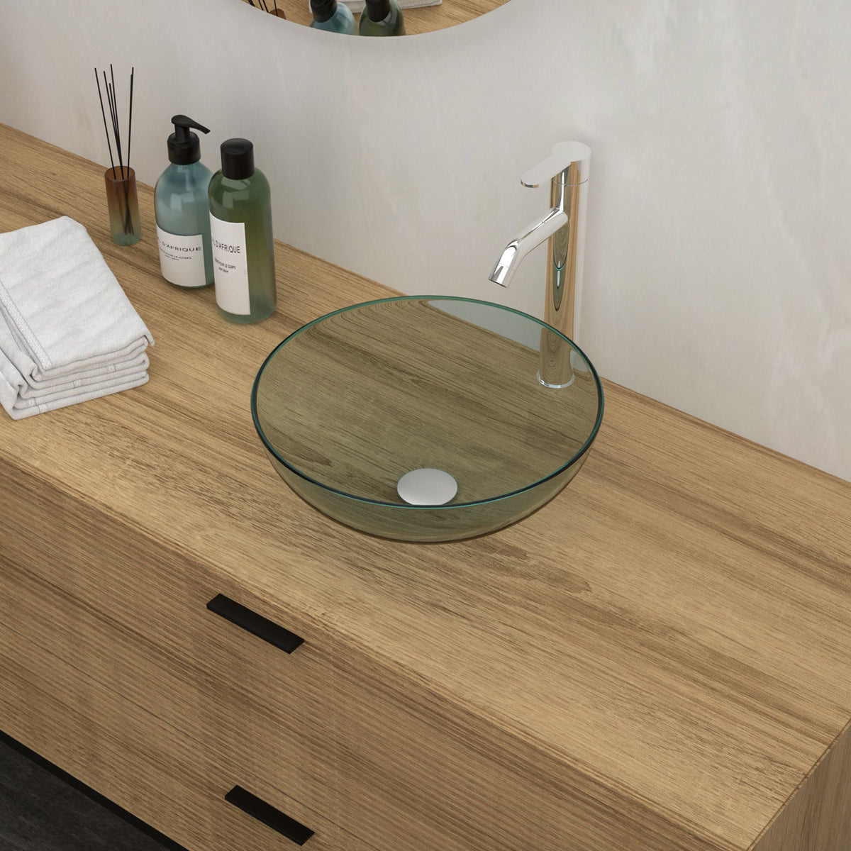 Artistic Tempered Glass Vessel Sink With Pop Up Drain