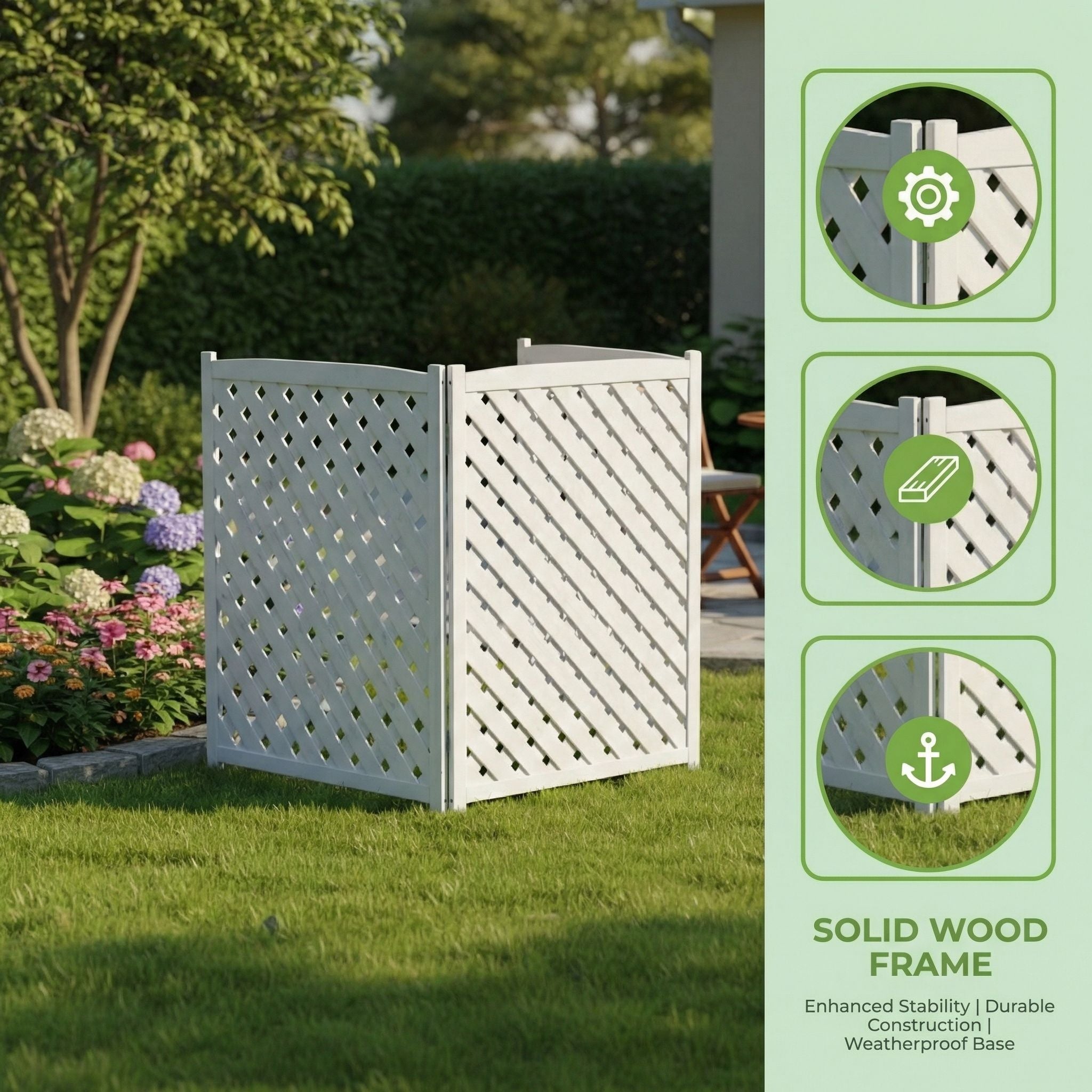 3 Panel Outdoor Air Conditioner Fence Screen, Privacy Fence - White