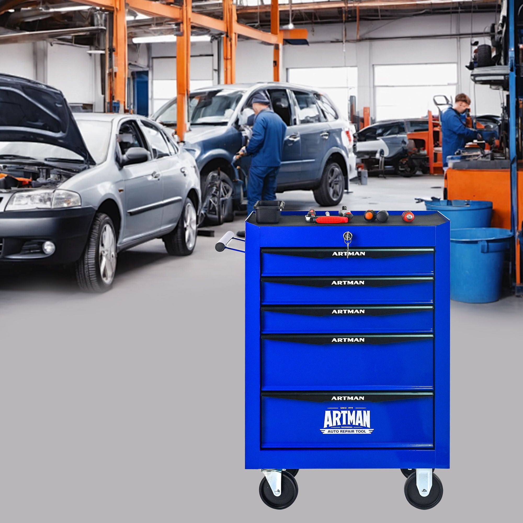 Rolling Metal Tool Chest With Drawers, Steel Storage Cabinet With Ball Bearing Slides