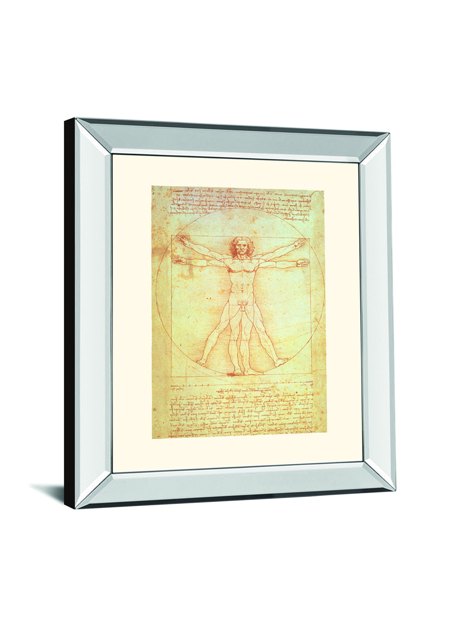 Vituvian Man By Leonardo Da Vinci - Mirror Framed Print Wall Art - Beige