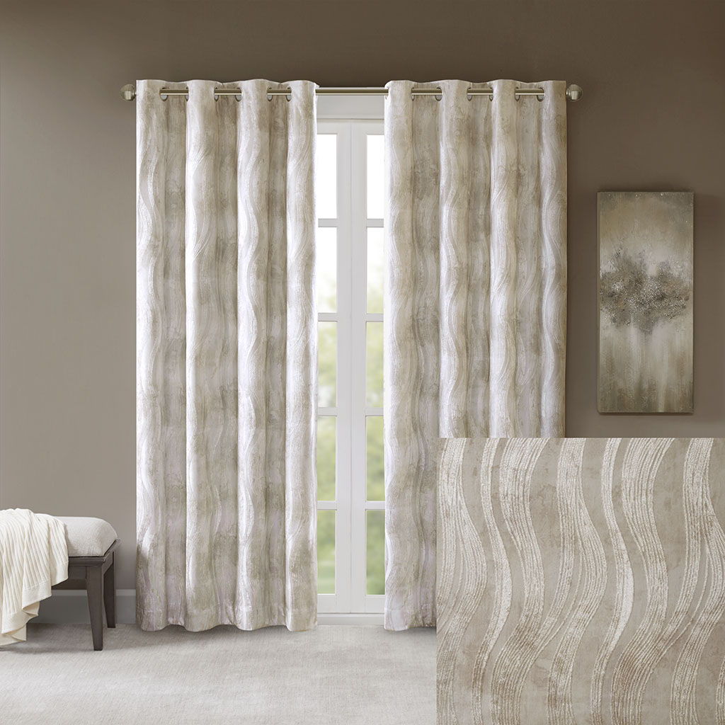 Victorio - 84" Printed Grommet Top Total Blackout Curtain - Ivory