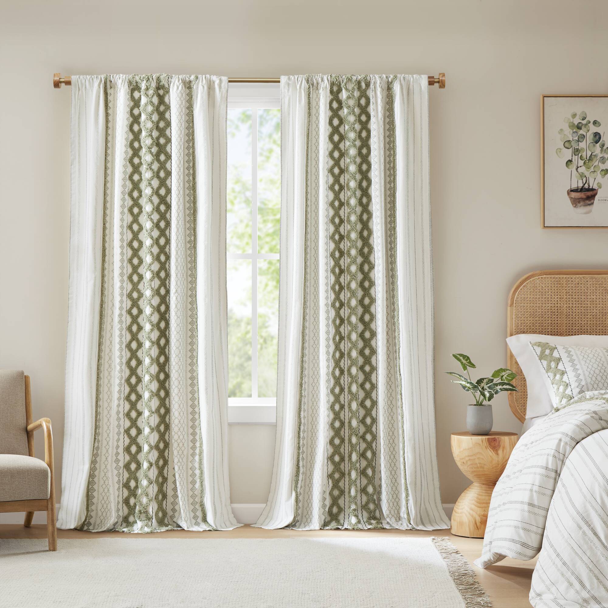 Imani - 50x84" Printed Curtain Panel With Stripe And Lining - Green