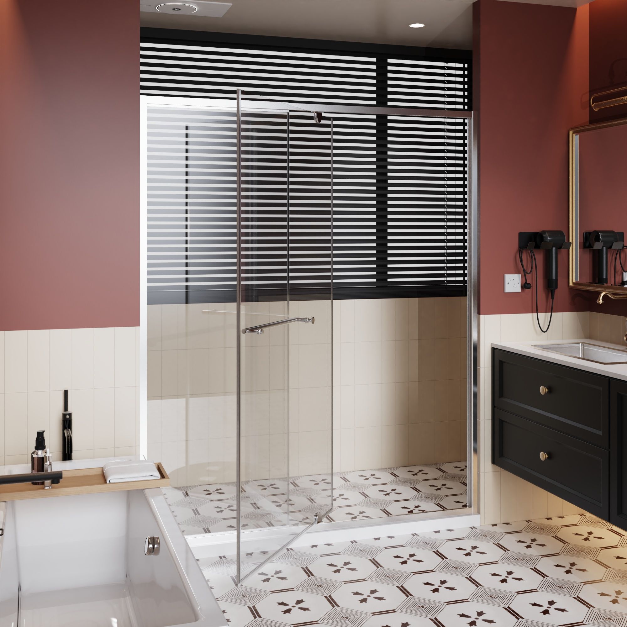 Pivot Shower Door With Handle, 1 / 4" Thick - Chrome