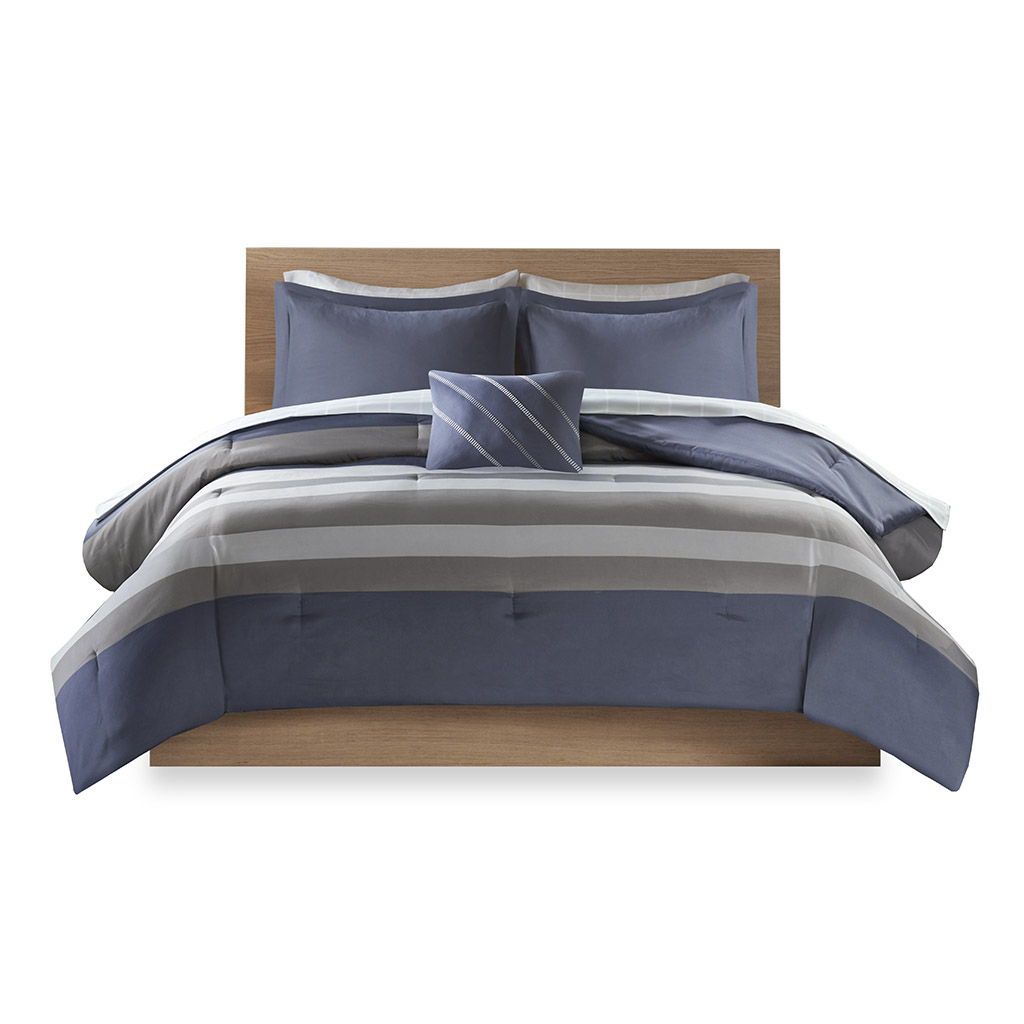 Marsden - Twin Complete Bed Set Including Sheets - Blue / Gray