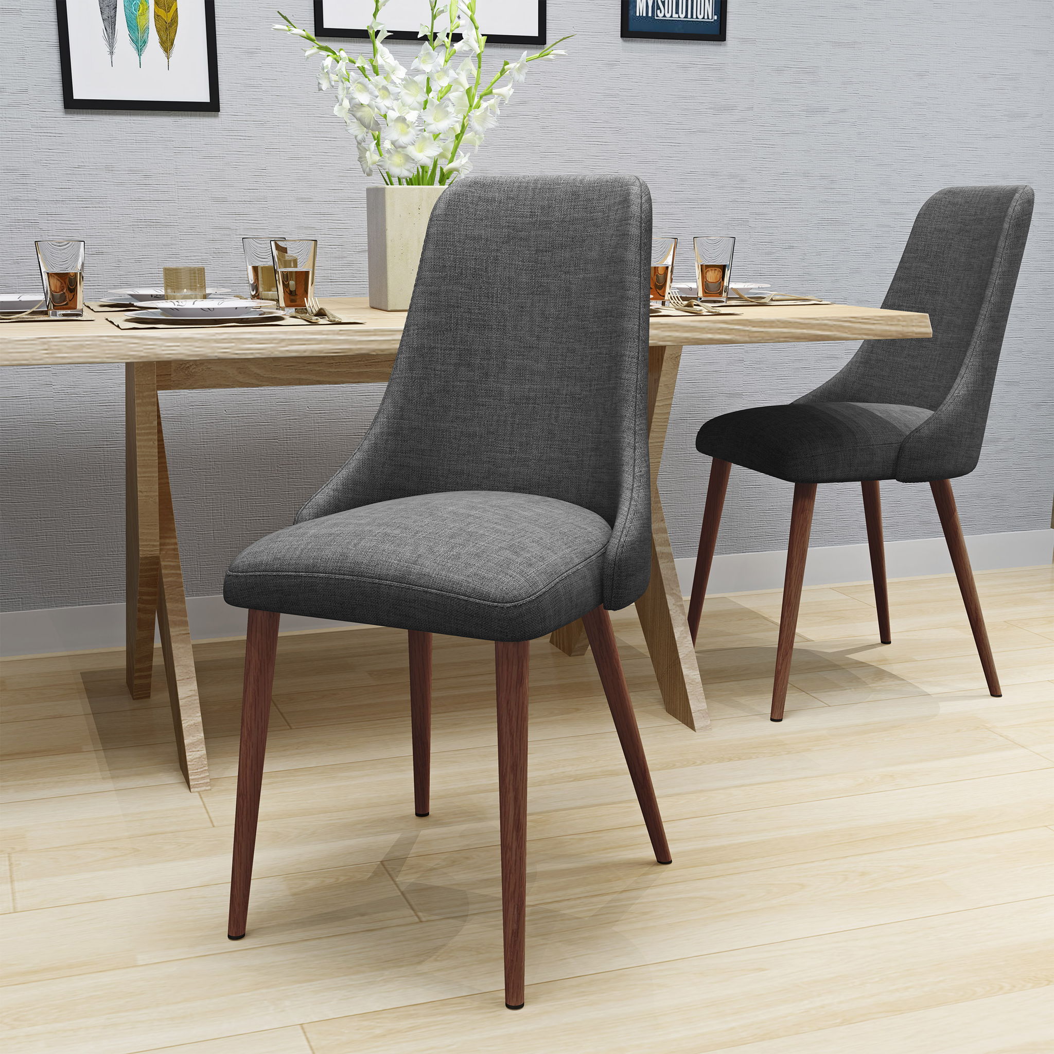 Mid Century Modern Fabric Armless Dining Chair