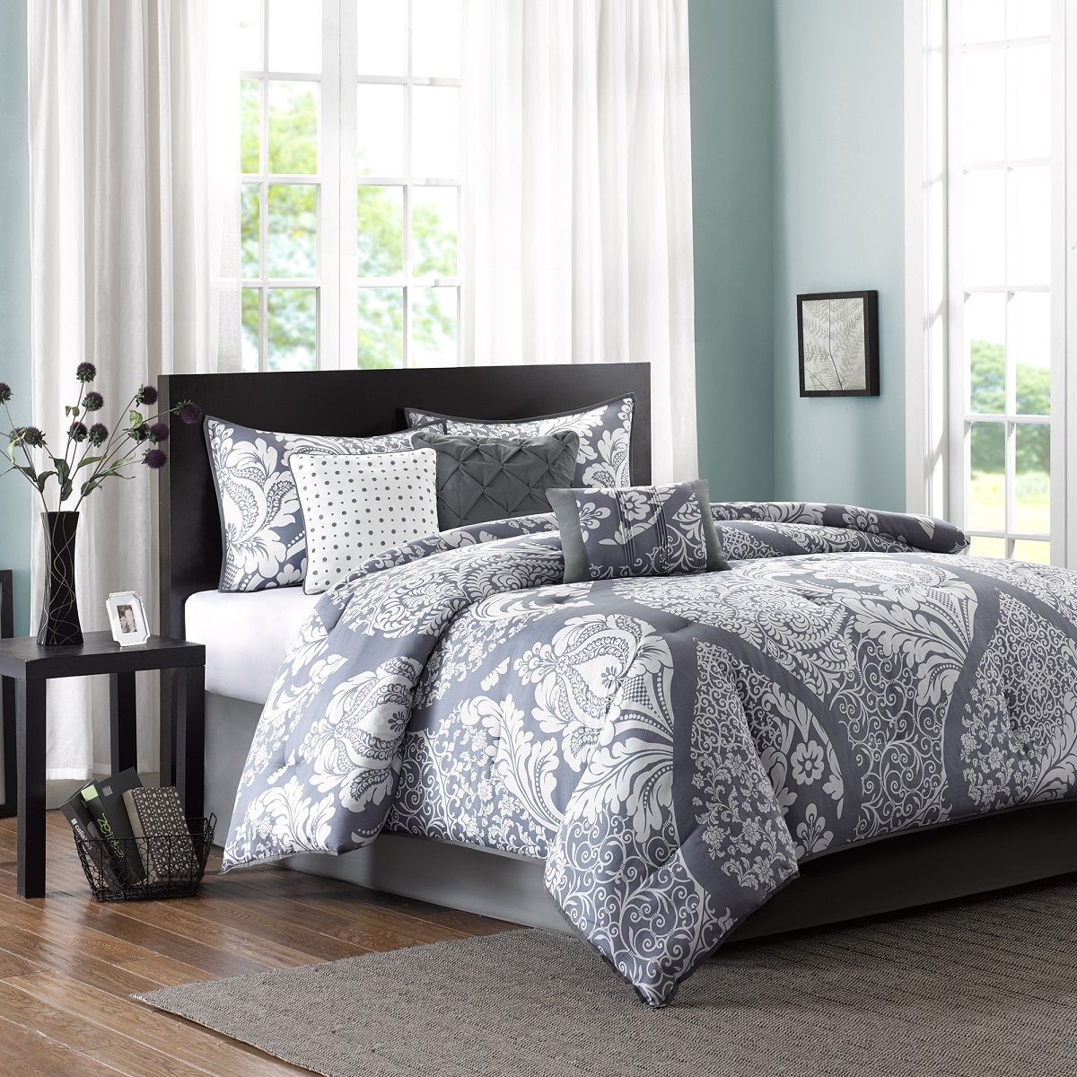 Vienna - King 7 Piece Printed Comforter Set - Gray