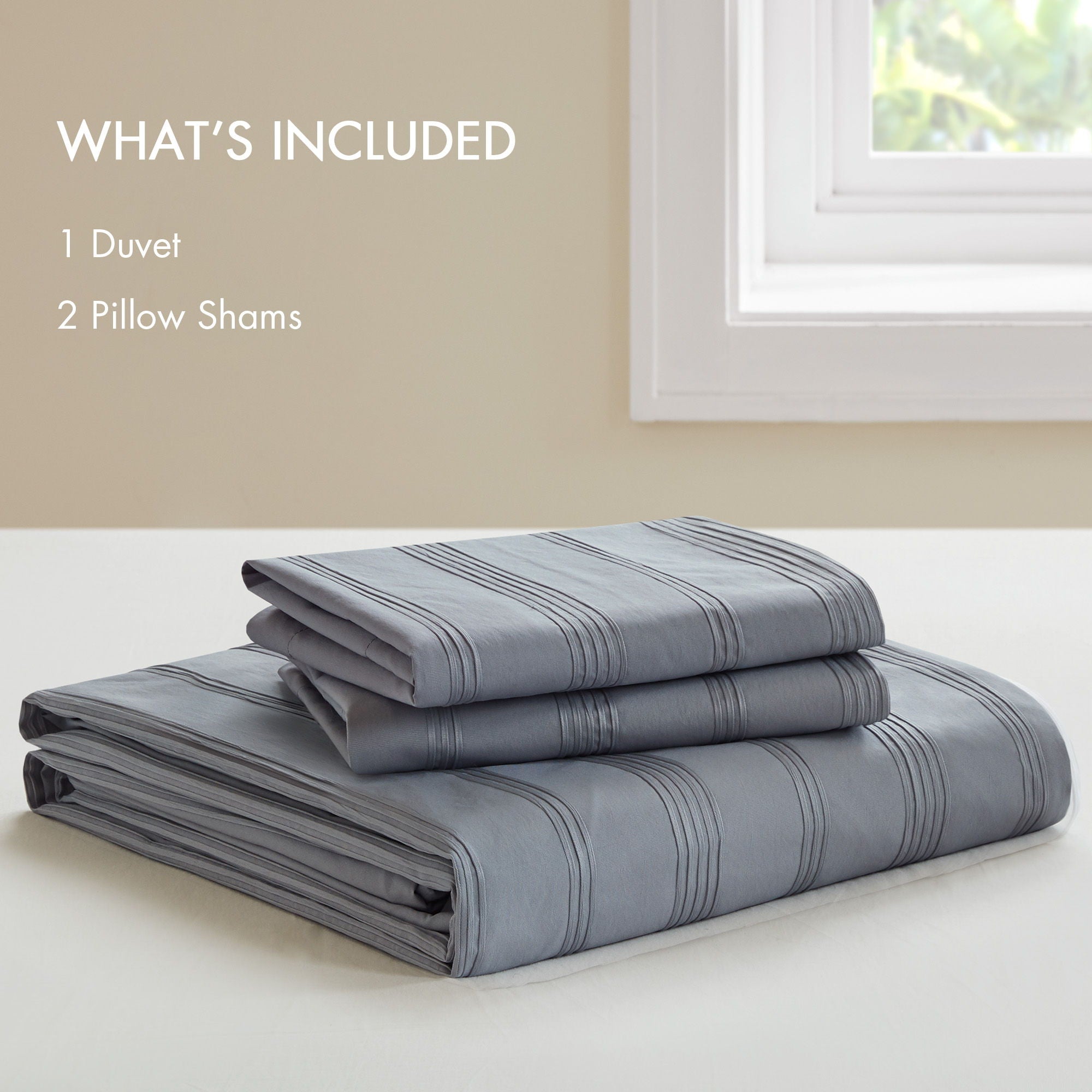 Logan - King Striped Duvet Set - Blue / Gray