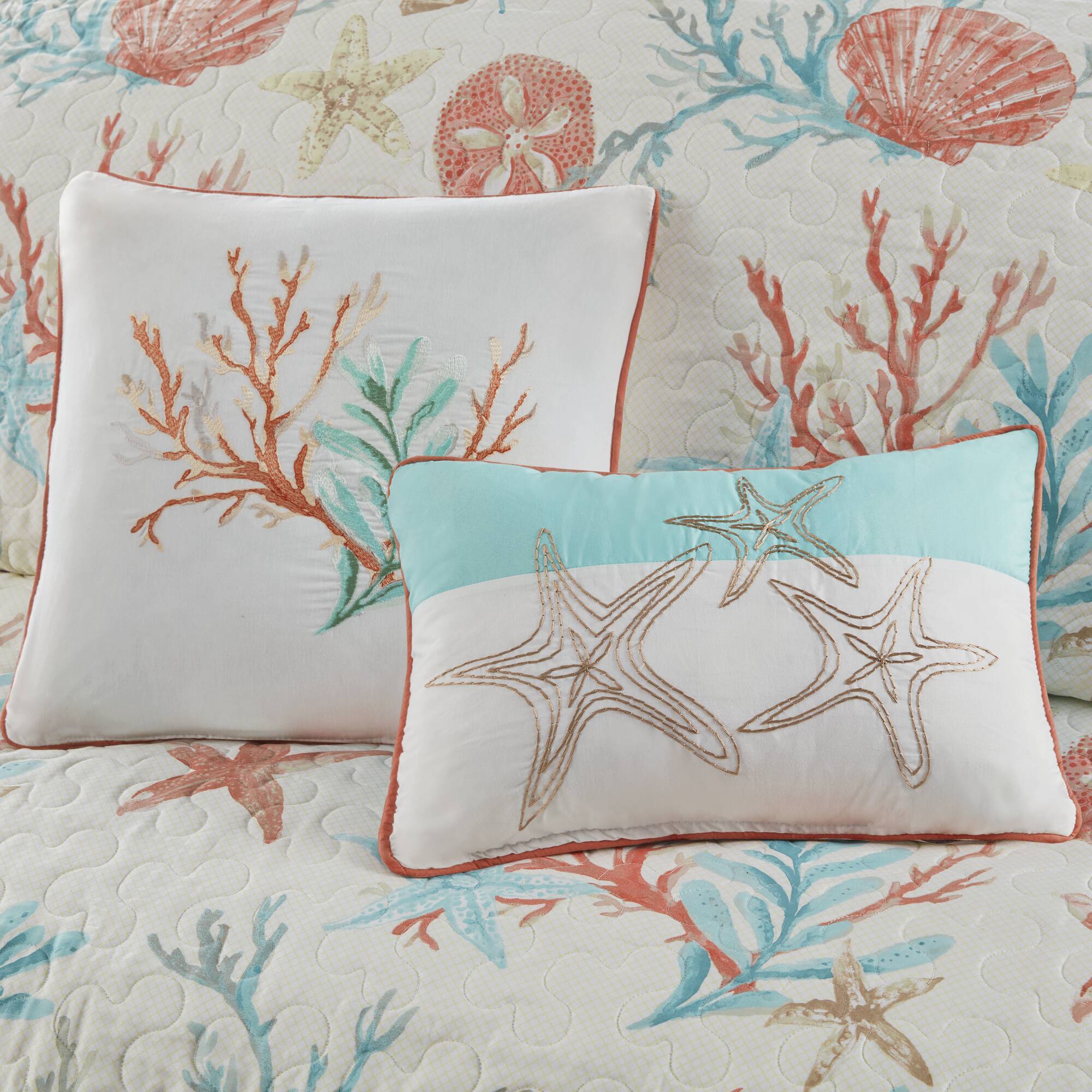 Pebble Beach - 6 Piece Reversible Coverlet Set - Coral